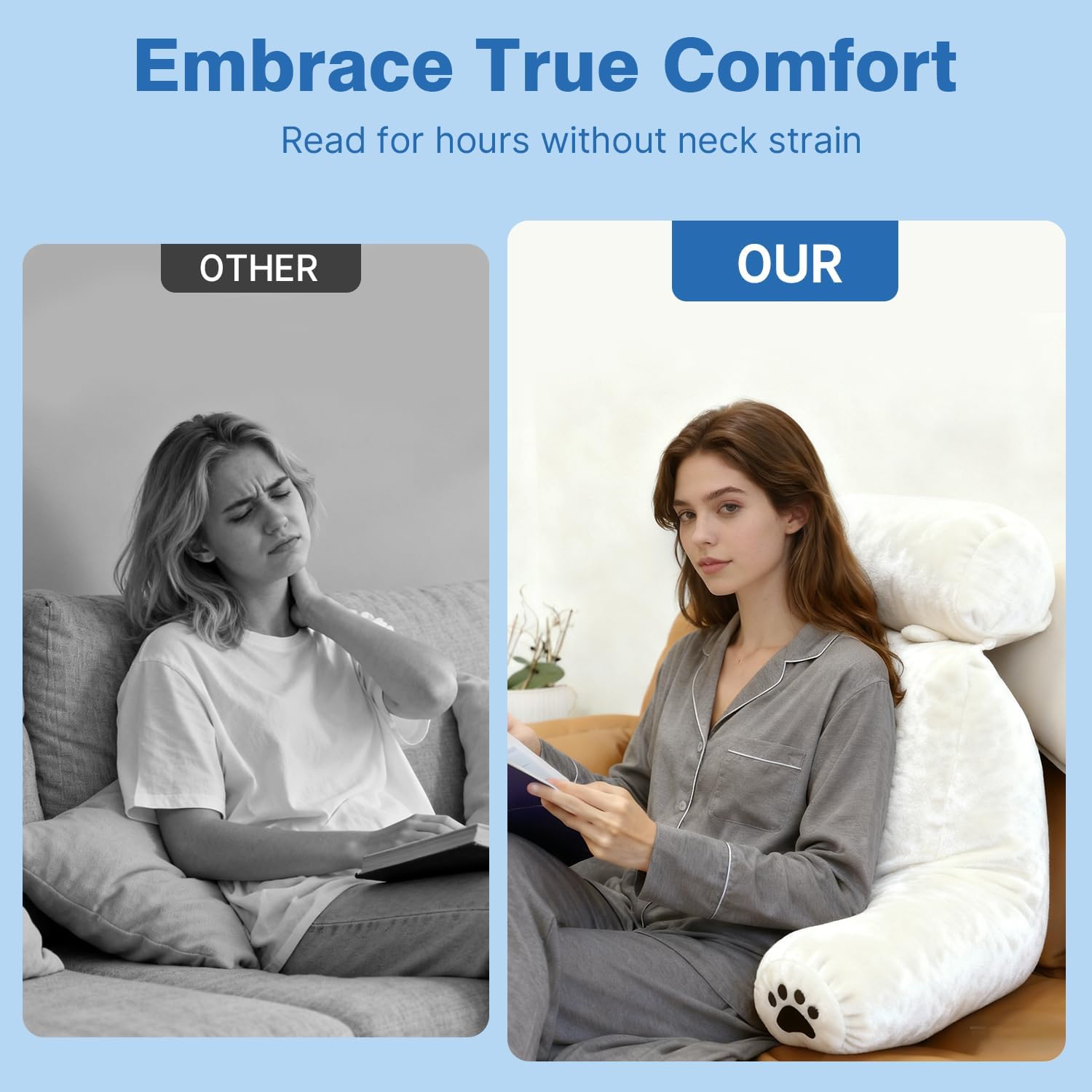 Reading Pillow Plus, Crystal Velvet Back Pillow Bed Sitting Up for Adult & Children, Back Rest Pillow Support for Reading & Rest Bed, Add…