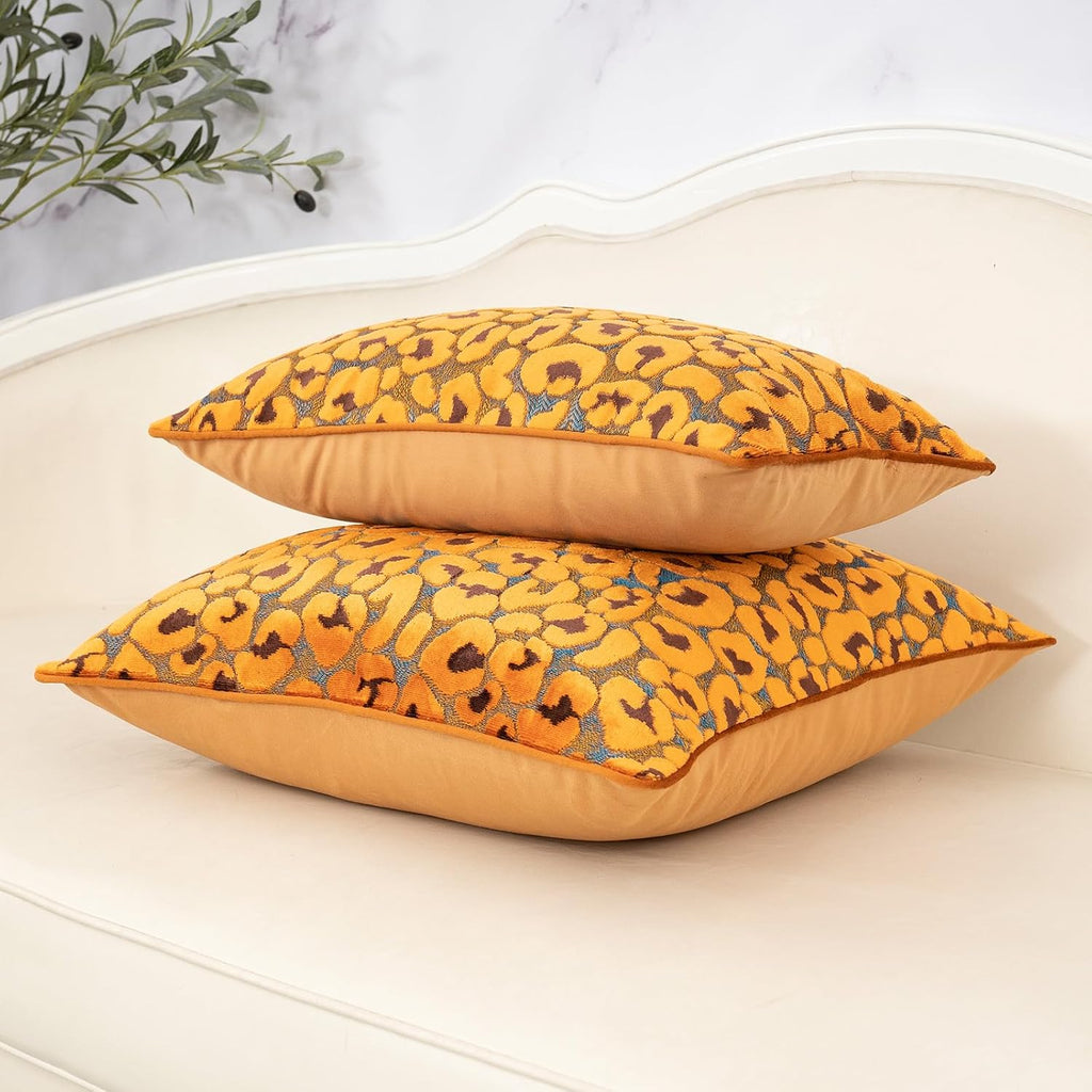 Alerfa Orange Floral Throw Pillow Cover 18 x 18 Inch Cut Velvet Sqaure Luxury Decorative Pillow Cover for Couch Living Room Bedroom