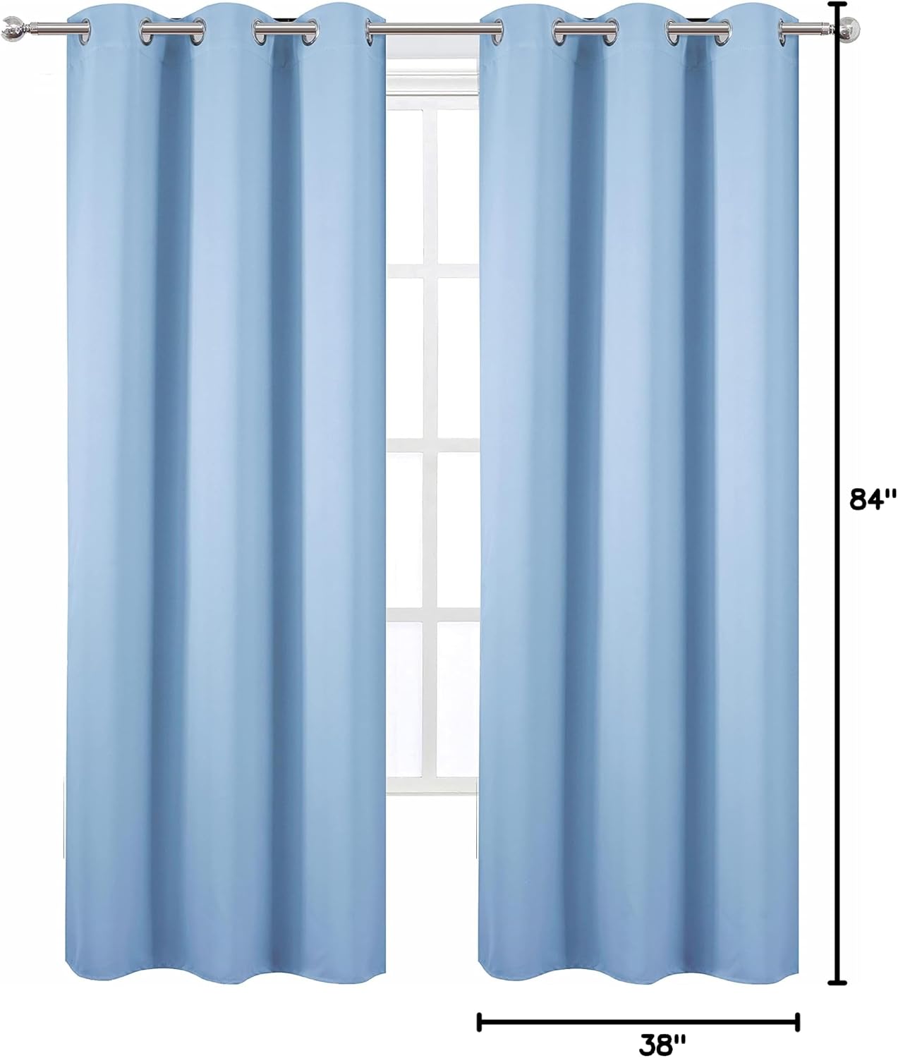 Lemomo Sky Blue Thermal Blackout Curtains/38 x 84 Inch/Set of 2 Panels Room Darkening Curtains for Bedroom 84 Inch Blue