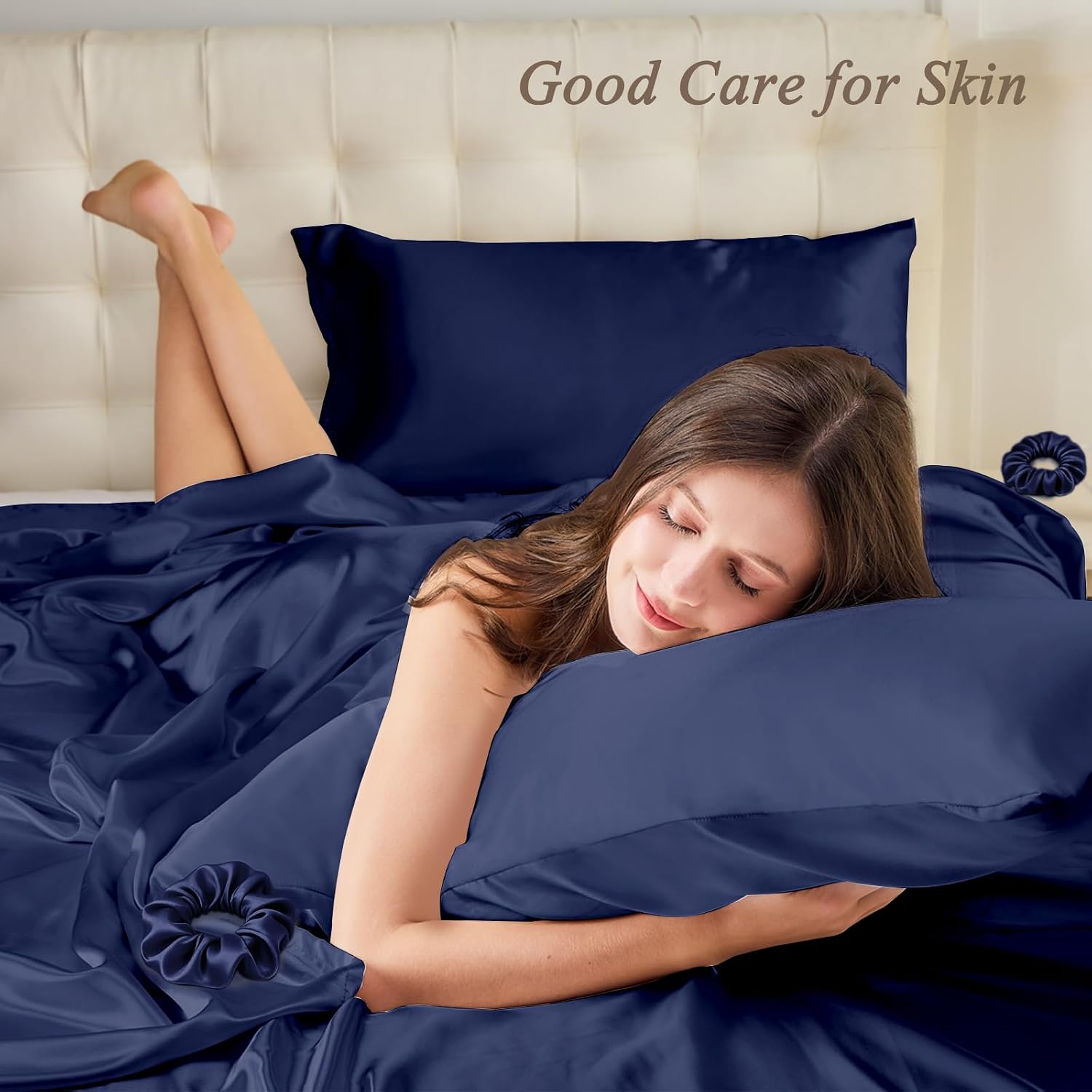 Vielit King Satin Pillowcase for Hair 2pc, Similar to Silk Pillow Cases, Easier comfort Than Silk Pillowcase Gifts for Women Men, Navy,20x36…