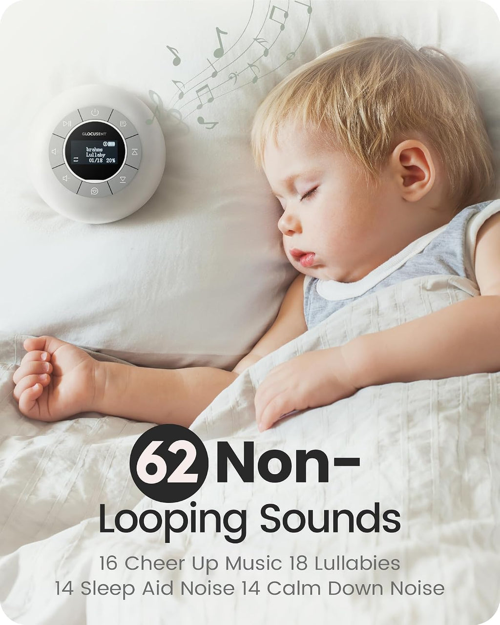 Glocusent Portable Sound Machine for Baby Kids Adults - 62 Sounds & 5W Speaker White Noise Machine for Sleeping, 30-hr Lasting…