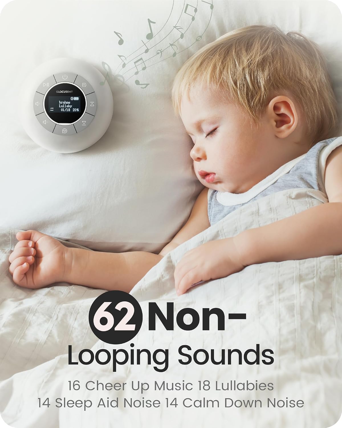 Glocusent Portable Sound Machine for Baby Kids Adults - 62 Sounds & 5W Speaker White Noise Machine for Sleeping, 30-hr Lasting…