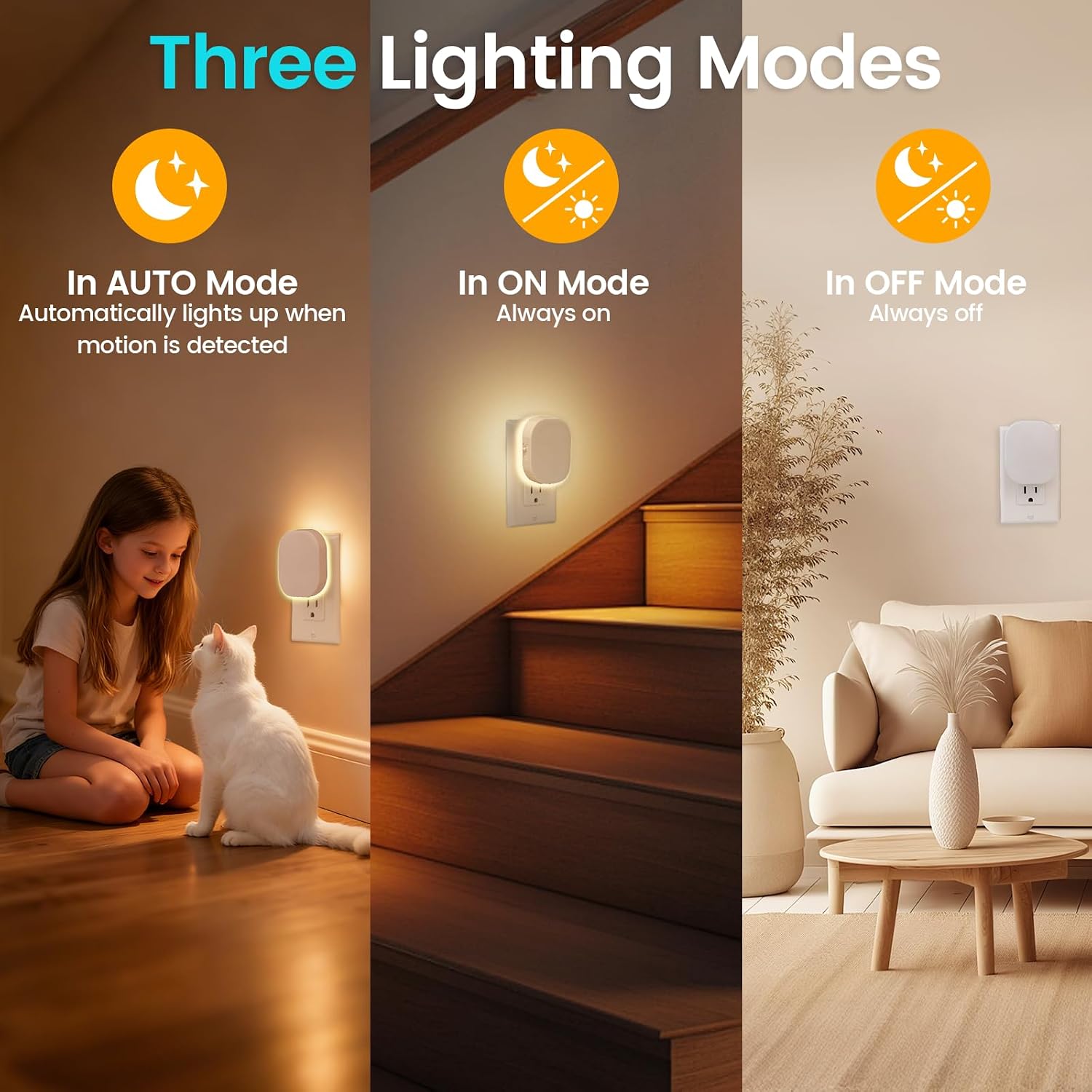 Hiwrolat Plug-in LED Backlit Night Light with Motion Sensor & Dusk to Dawn Sensor, 2700K Soft Warm White Nightlight with Dimmable Br…