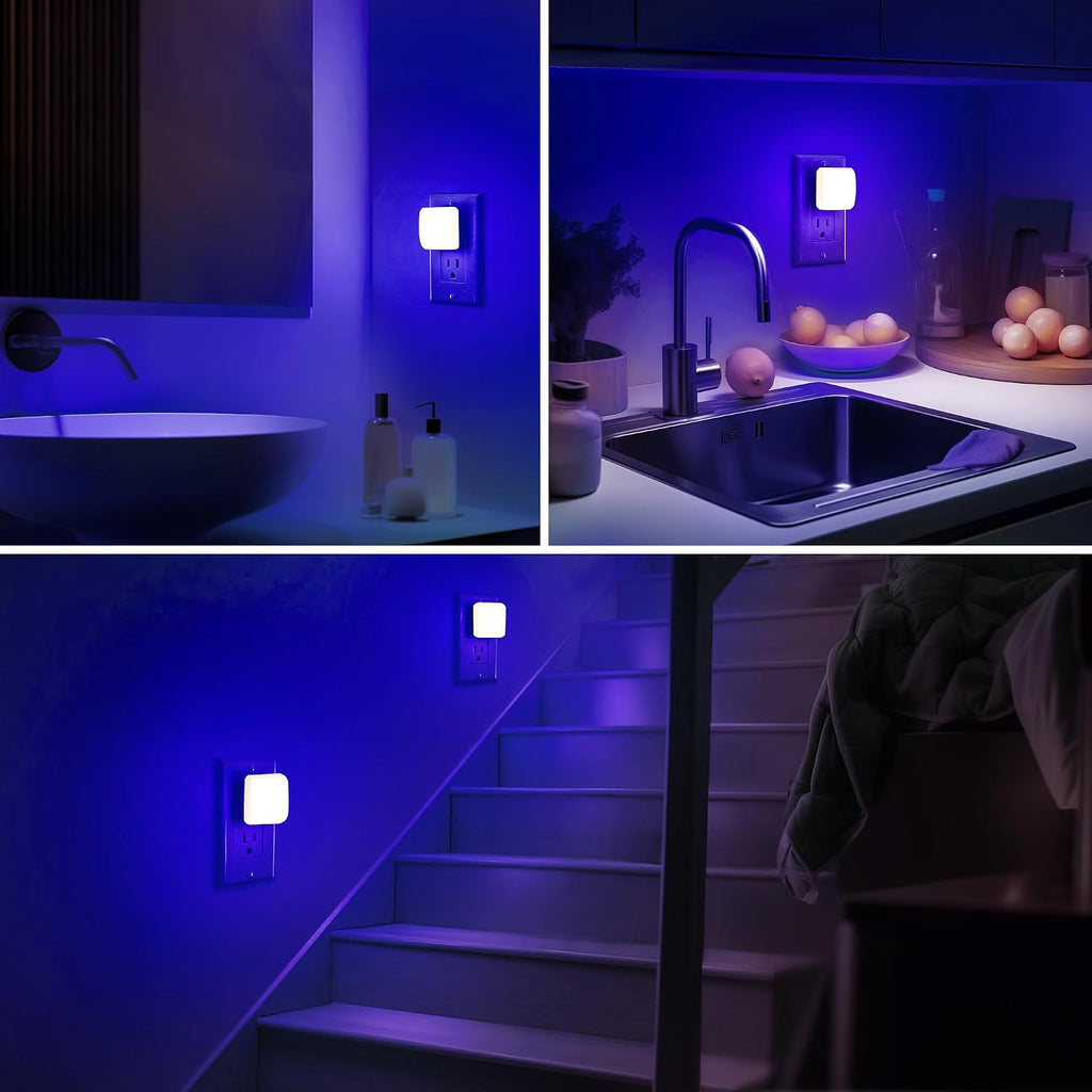 Blue Night Lights Plug into Wall, Nightlights With Light Sensor Dusk to Dawn, 0.3W Square Plug in Night Light for Kids, Blue Night Light…