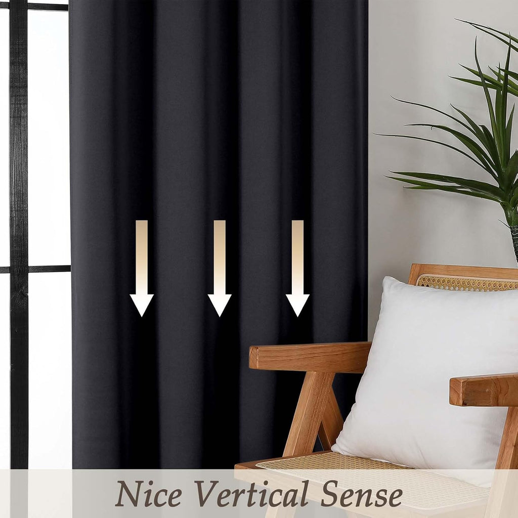 Gwine Black Blackout Curtains for Bedroom 63 Inch Length - Thermal Insulated Light Blocking Window Curtain Panels, Solid Room Darkening…