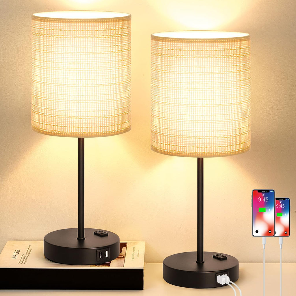 Lynnoland Set of 2 Touch Control Table Lamps, 3-Way Dimmable Bedside Nightstand Lamps for Bedroom Living Room Nursery, 800 Lumens 3000K…