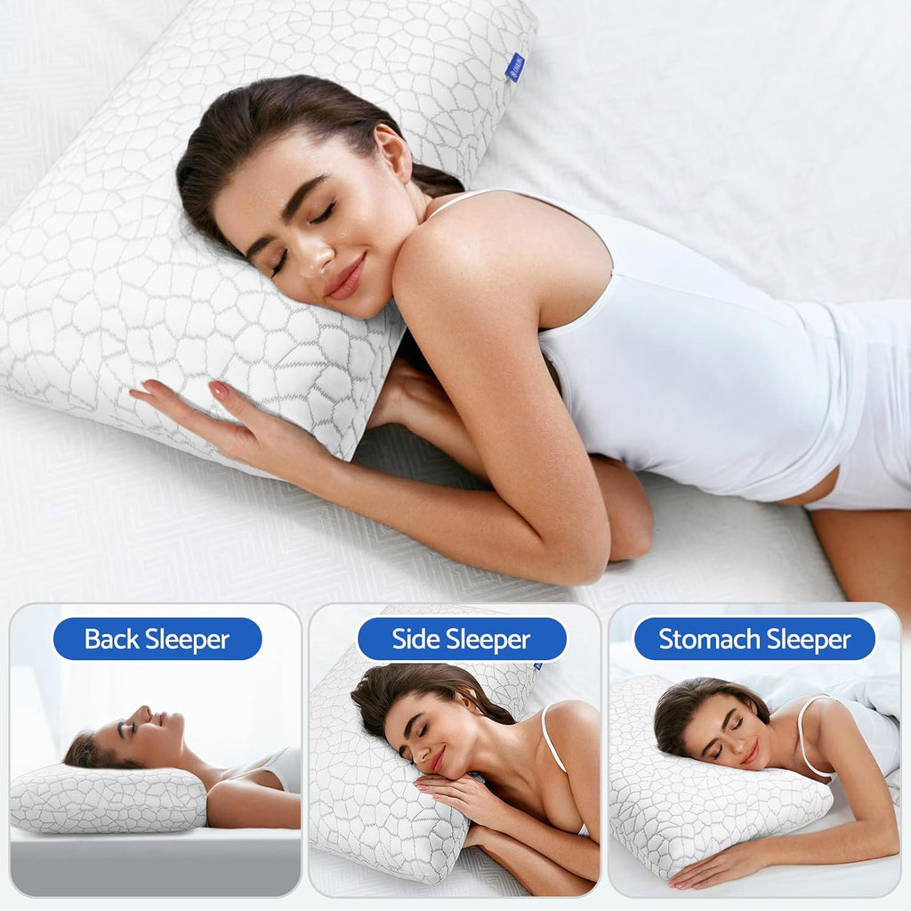 CushZone Memory Foam Pillows for Sleeping, Bed Pillow with Removable and Machine Washable Cover, Bed Pillow for Side, Neck Pillow, Back and…