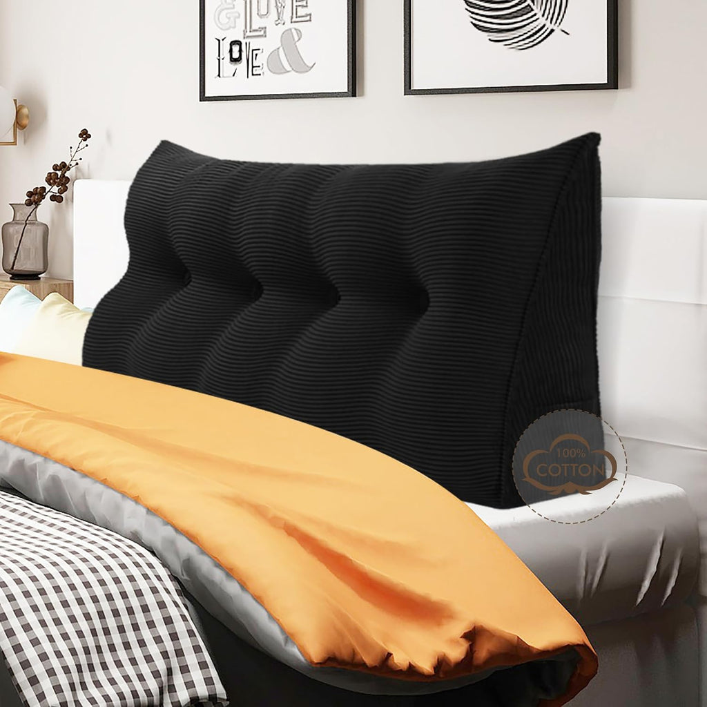 WOWMAX 100% Cotton Corduroy Headboard Pillow – Full Size Back Support Reading Wedge for Bed & Daybed, Plush Handmade Bolster Cushion with…