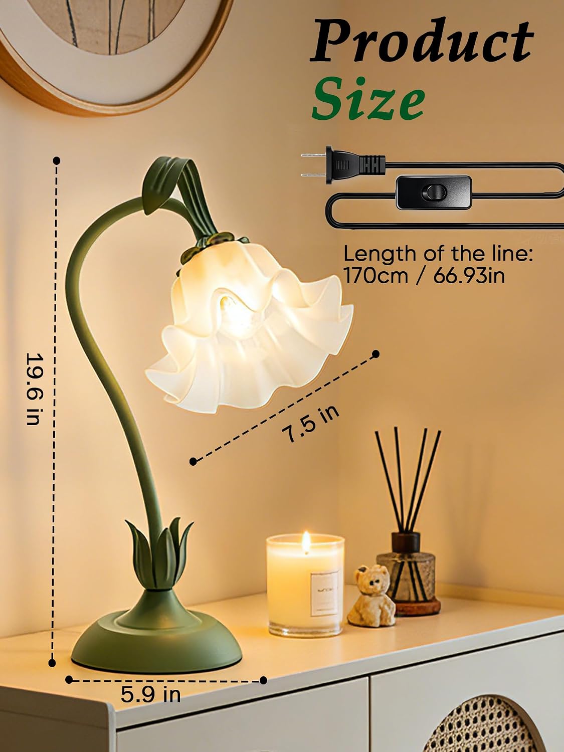 Bedside Table Lamp for Bedroom, Vintage Flower Table Lamps, LED Reading Light 3 Color Modes Bedside Lamps, Nightstand Lamp Kawaii Desk…
