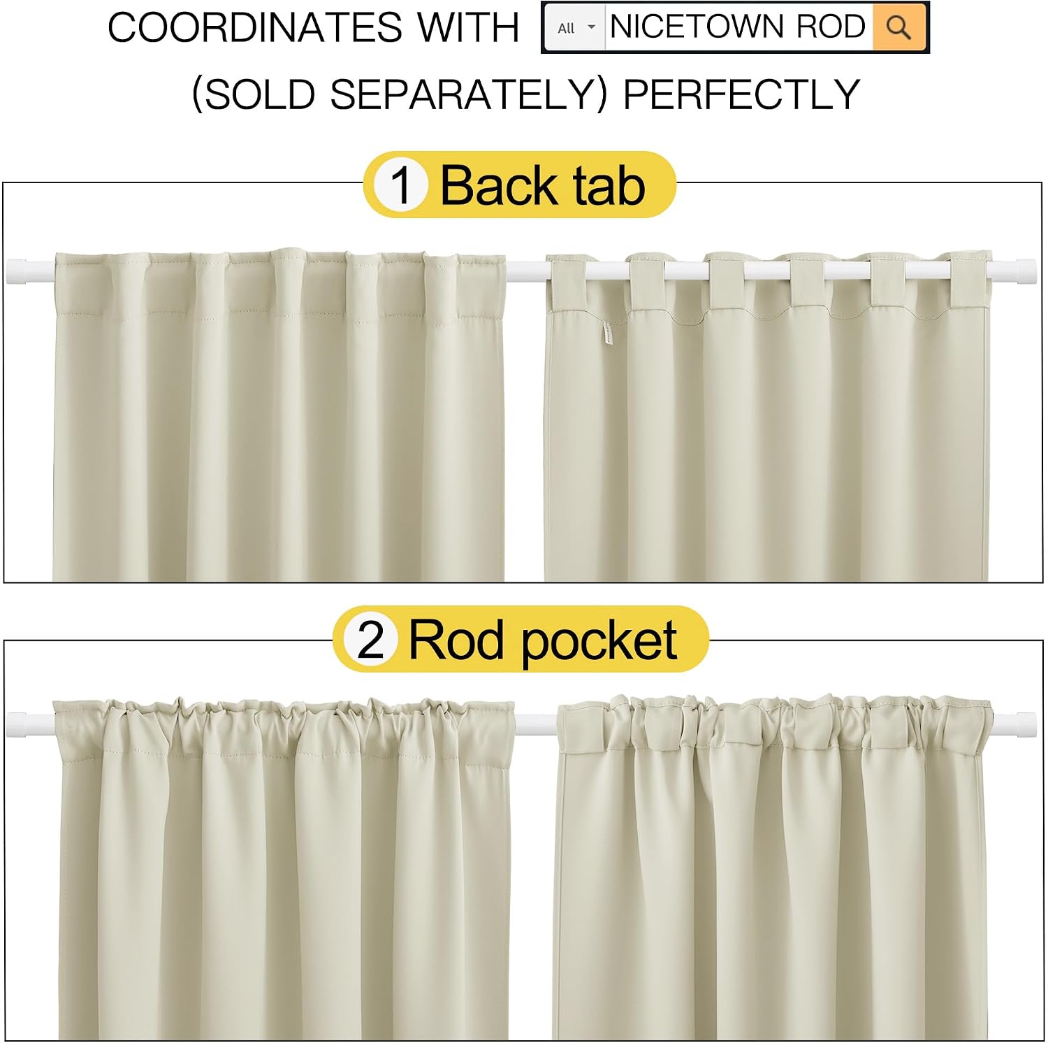 NICETOWN Blackout Window Curtains for Living Room - (Beige Color) 34x48 Inch, 2 Panels Set, Thermal Insulated Room Darkening Blackout…