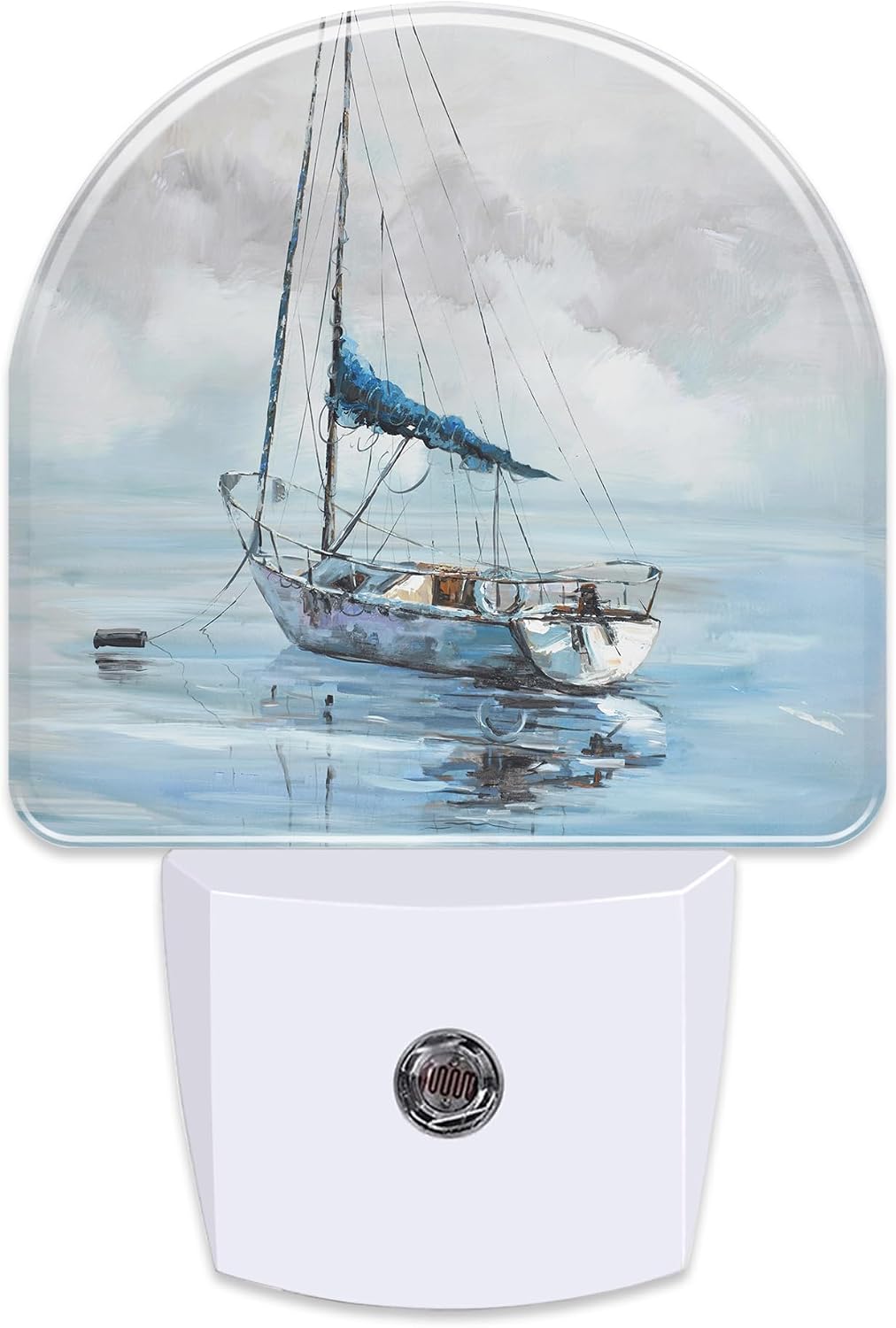 Blue Sailboat in Harbor Night Light Plug into Wall, Boat Ocean Oil Painting Dusk to Dawn Night Light Plug in,0.5w Energy Saving Sleep…