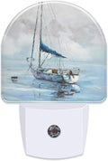 Blue Sailboat in Harbor Night Light Plug into Wall, Boat Ocean Oil Painting Dusk to Dawn Night Light Plug in,0.5w Energy Saving Sleep…