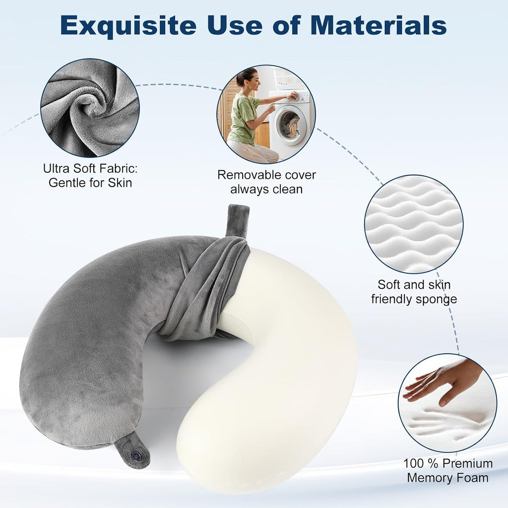 GDEOUP Travel Pillow 100% Pure Comfortable U Shape Memory Foam Pillows Neck and Head Support Portable Travel Neck Pillow Suitable for…