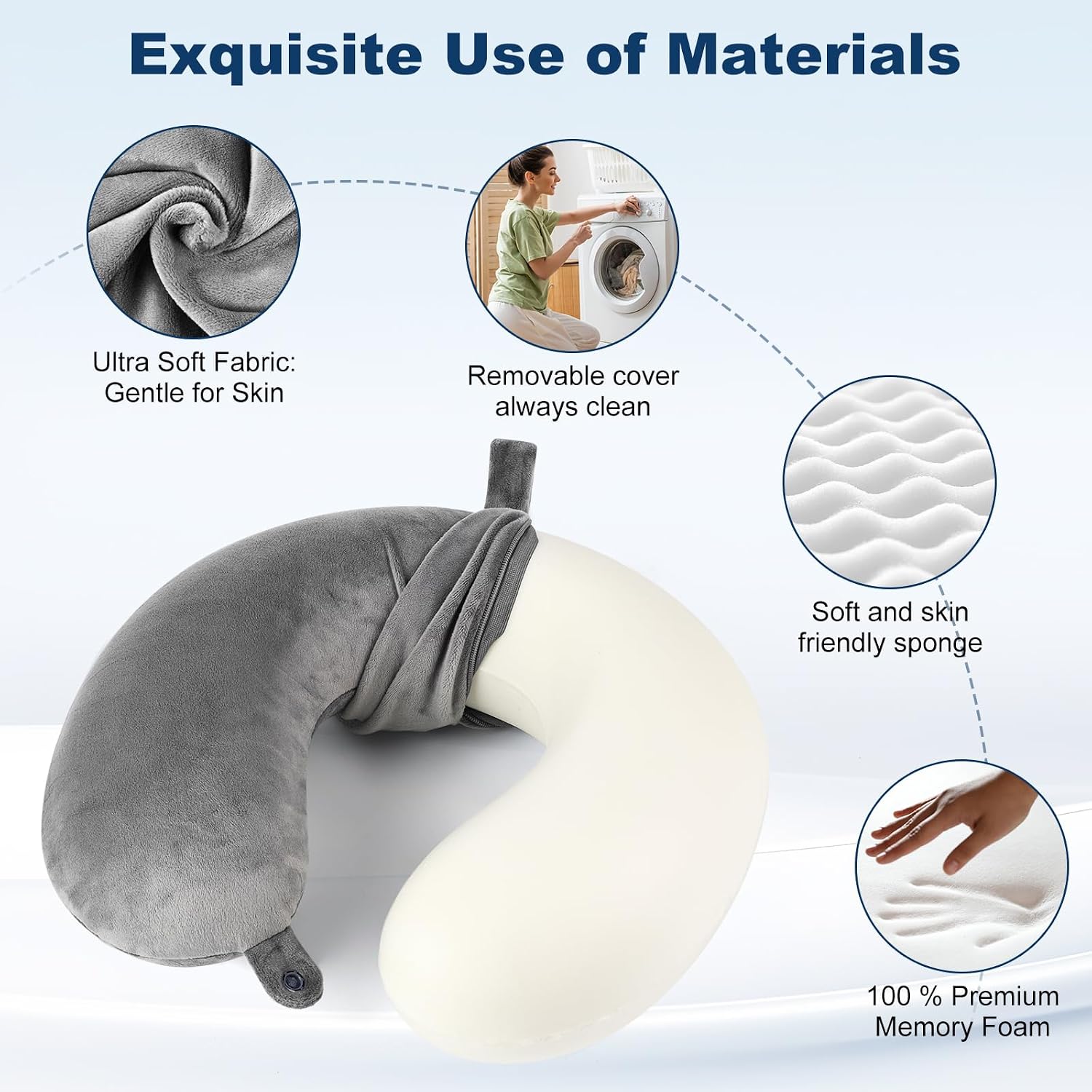 GDEOUP Travel Pillow 100% Pure Comfortable U Shape Memory Foam Pillows Neck and Head Support Portable Travel Neck Pillow Suitable for…