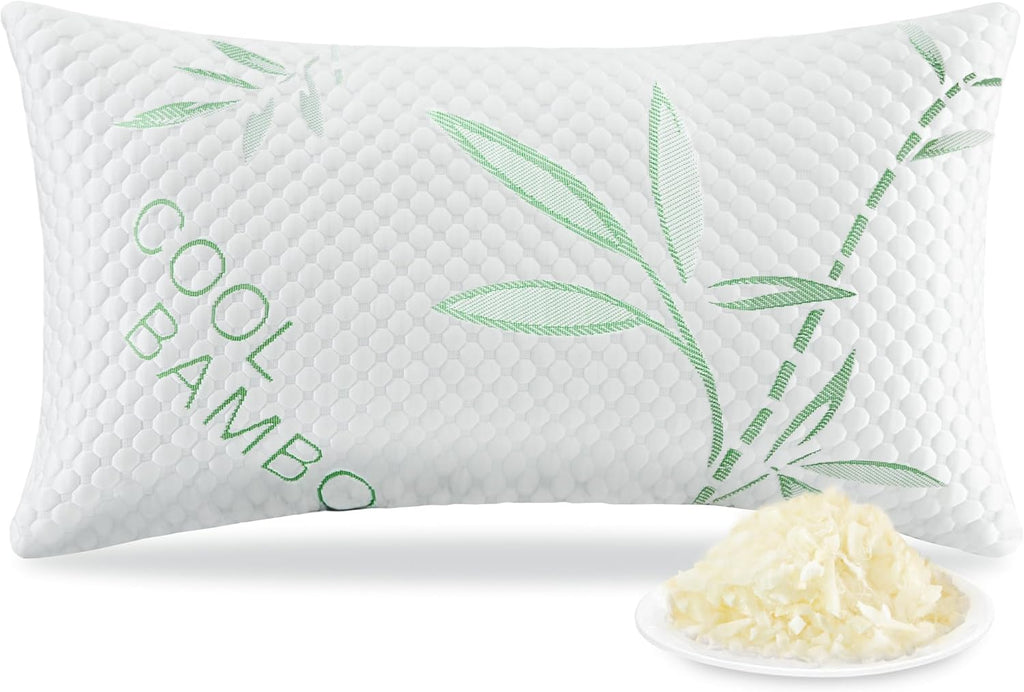 DGPEAR Shredded Memory Foam Pillow, Cooling Pillow Queen Size 1 Pack Adjustable Firm Bamboo Bed Pillow for Hot, Side, Back and Stoma…