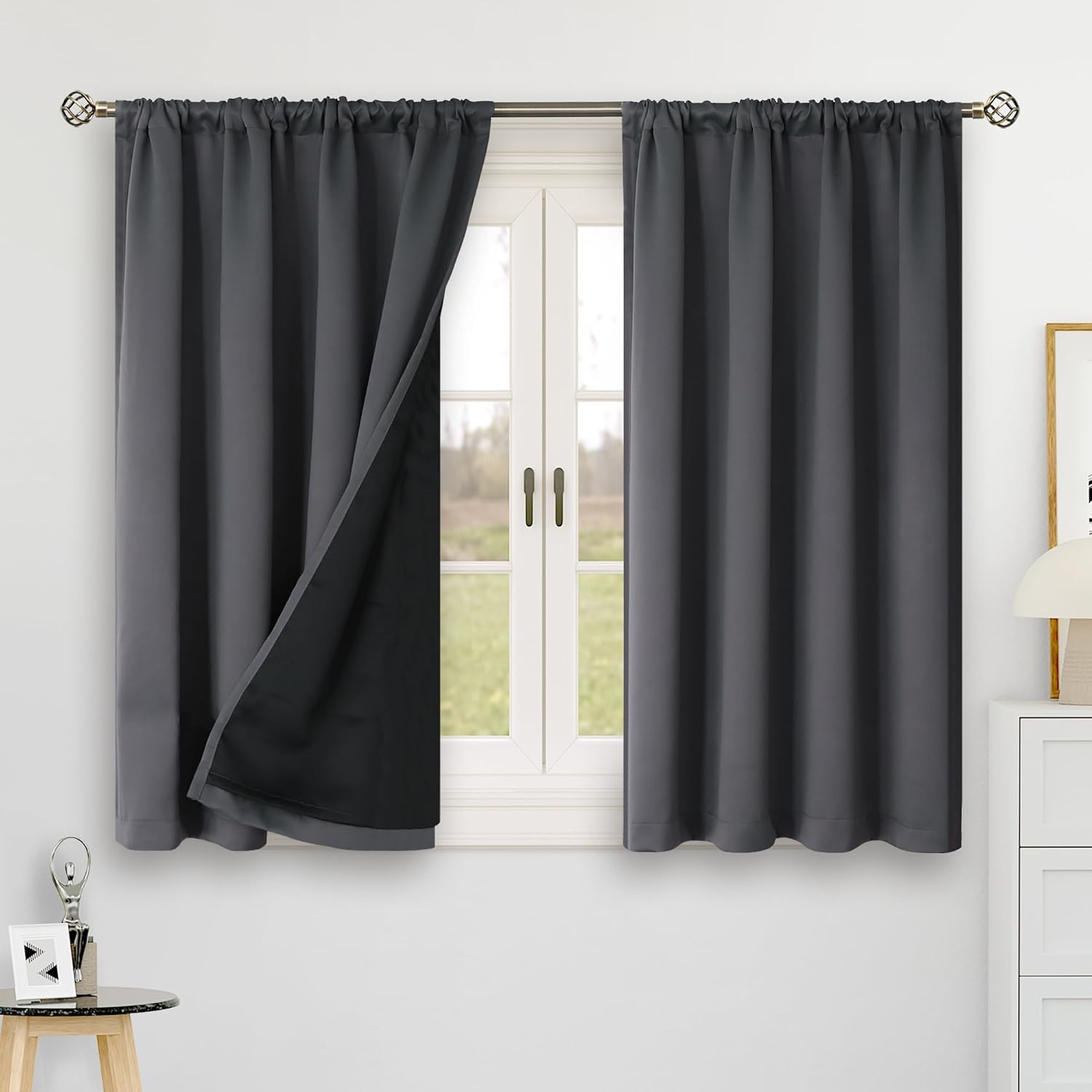 BGment 40 Inch Thermal Blackout Curtains for Small Window, Dark Grey 100% Blackout Insulated Rod Pocket and Back Tab Double Layer Room…