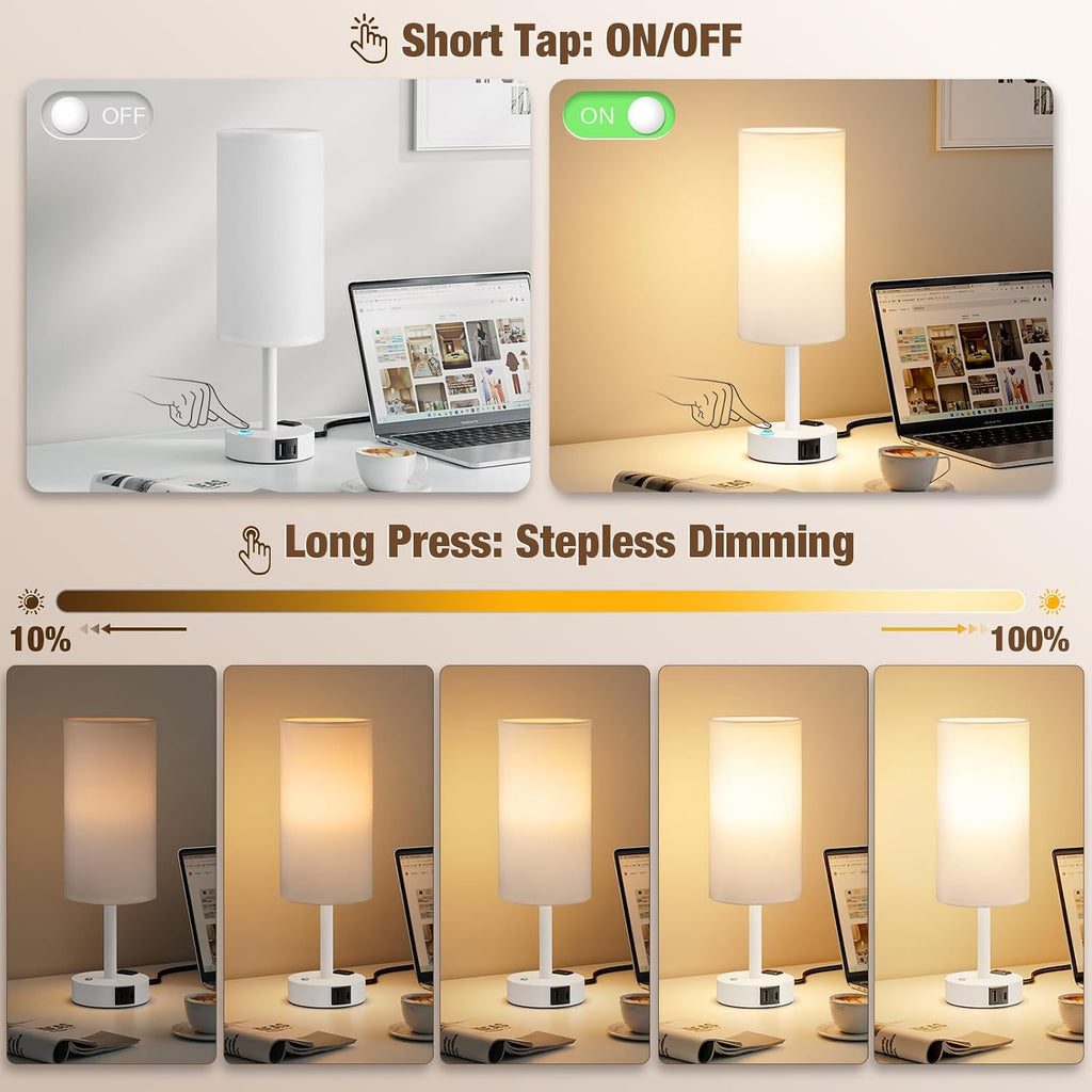 Aooshine Touch Bedside Table Lamp with Memory - Stepless Dimmable Lamp for Bedroom, Small Nightstand Lamp with Dual USB Charging Ports and…
