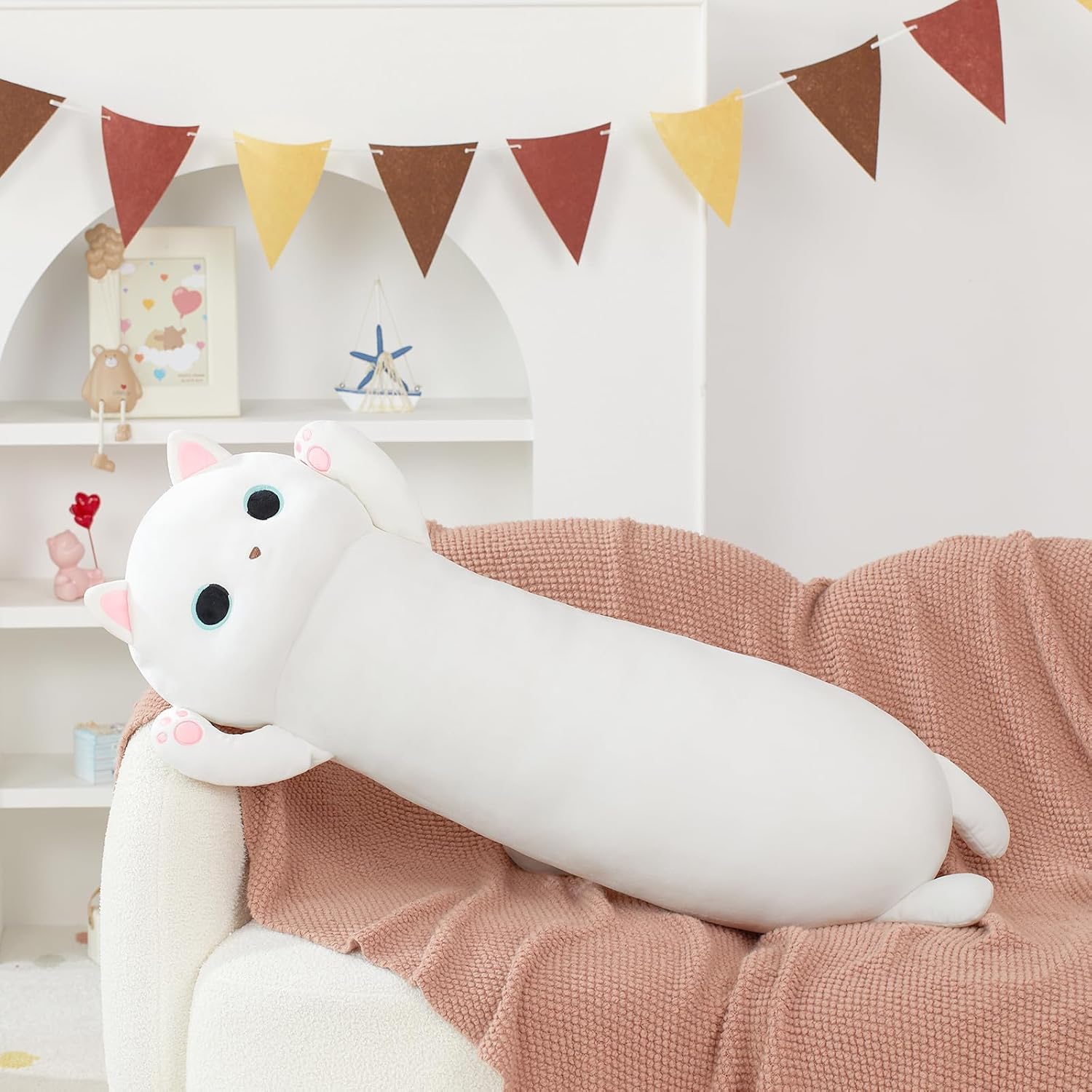 MaoGoLan Long Cat Plush Body Pillow, 44'' Giant White Glow in The Dark Cat Stuffed Animal Toy for Girl Boy Kid, Big Cute Kitty Plush…