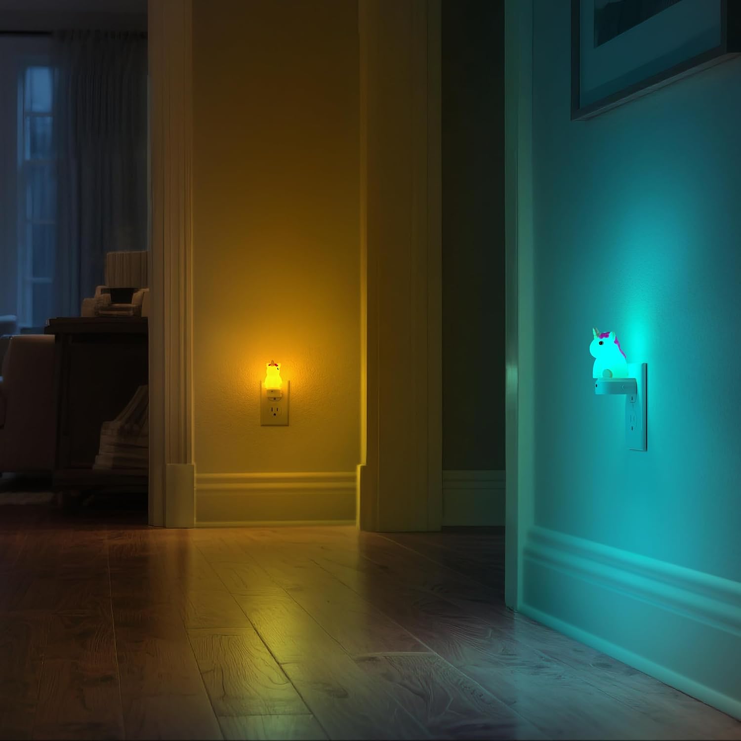 DORESshop LED Night Light for Kids[2 Pack], 3D Cute Unicorn Night Lights Plug into Wall with Dusk to Dawn Sensor, RGB+Soft White 3000K…