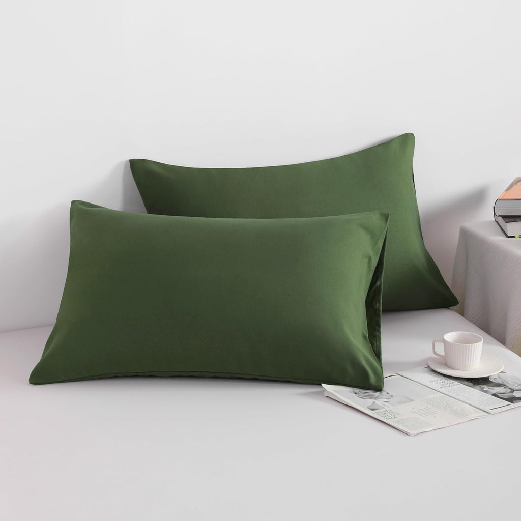 Ntbay Standard Pillowcase Set - 2 Pack Brushed Microfiber 20x26 Pillowcases - Soft, Wrinkle-Free, Fade-Resistant, Stain-Resistant, Olive Gr…