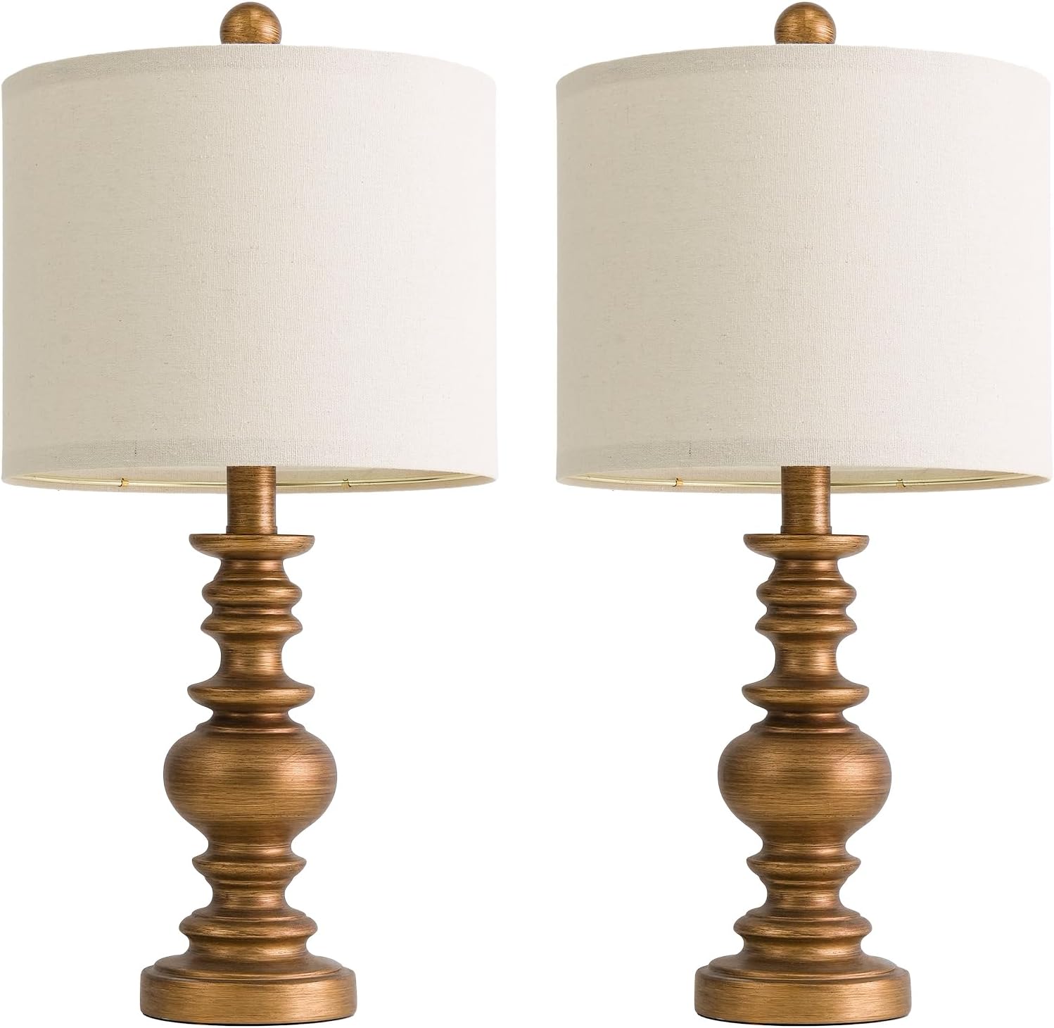 BOBOMOMO 20" Antique Gold Table Lamps Set of 2 – Handcrafted Vintage Bedside Lamps with Linen Shades, Elegant Farmhouse Lamps for…