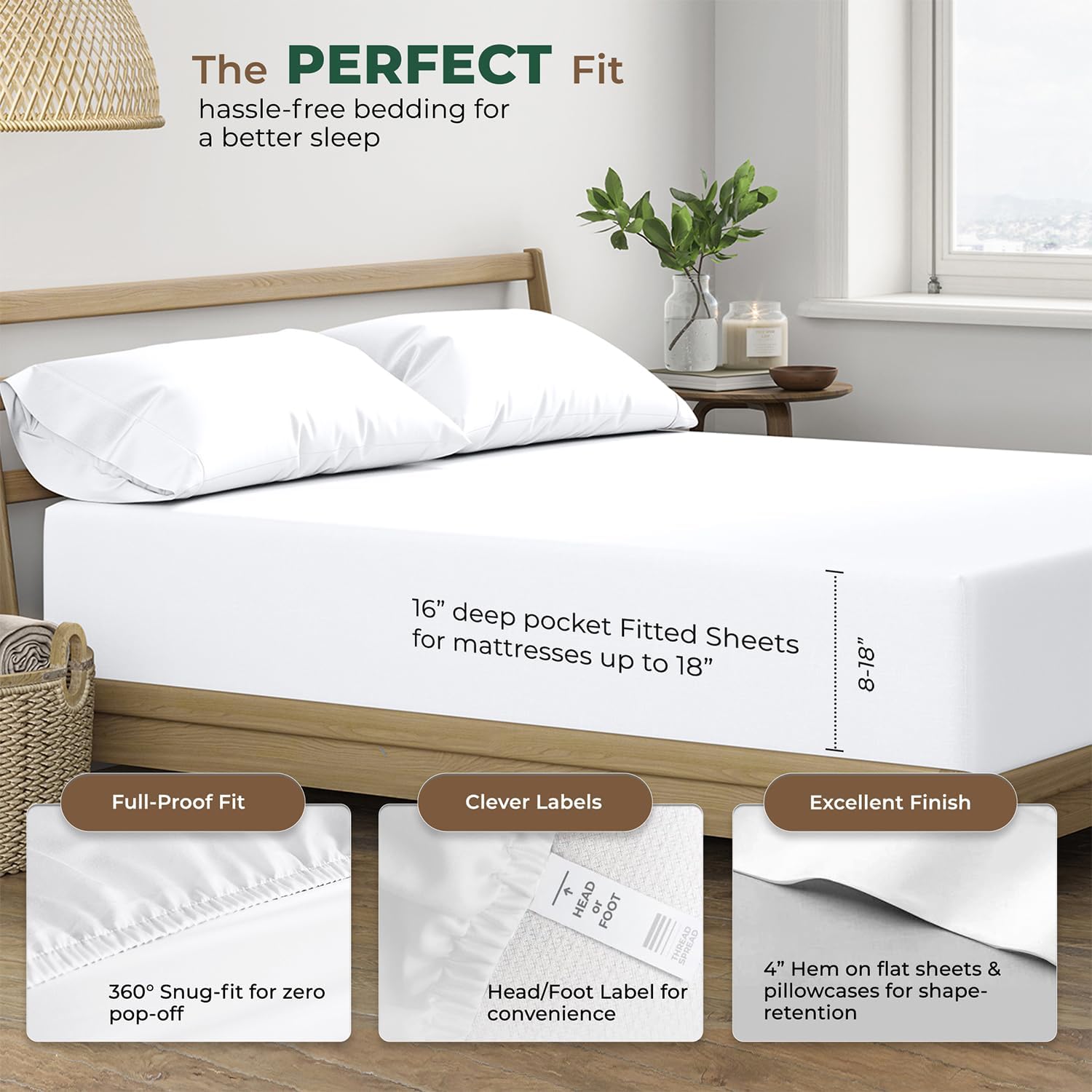 THREAD SPREAD 100% Organic Cotton Sheets - Organic Cotton Percale Weave Sheet Set, Soft, Cooling, Crisp & Breathable, 16" Deep Pocket…