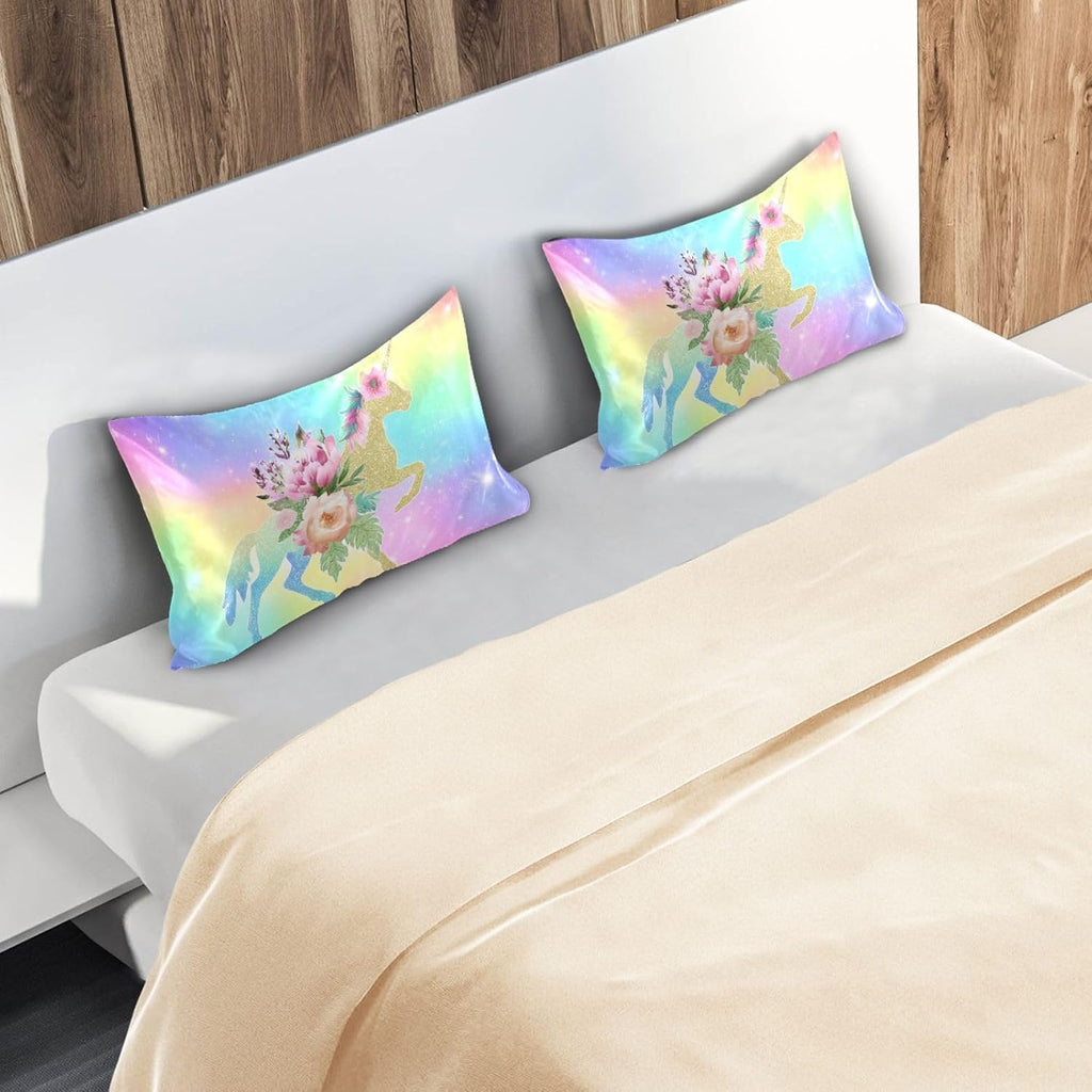 Blueangle Rainbow Unicorn Satin Pillowcase for Hair and Skin Silk Pillowcase, Standard Size(20x26 inches) - Satin Pillow Covers with…