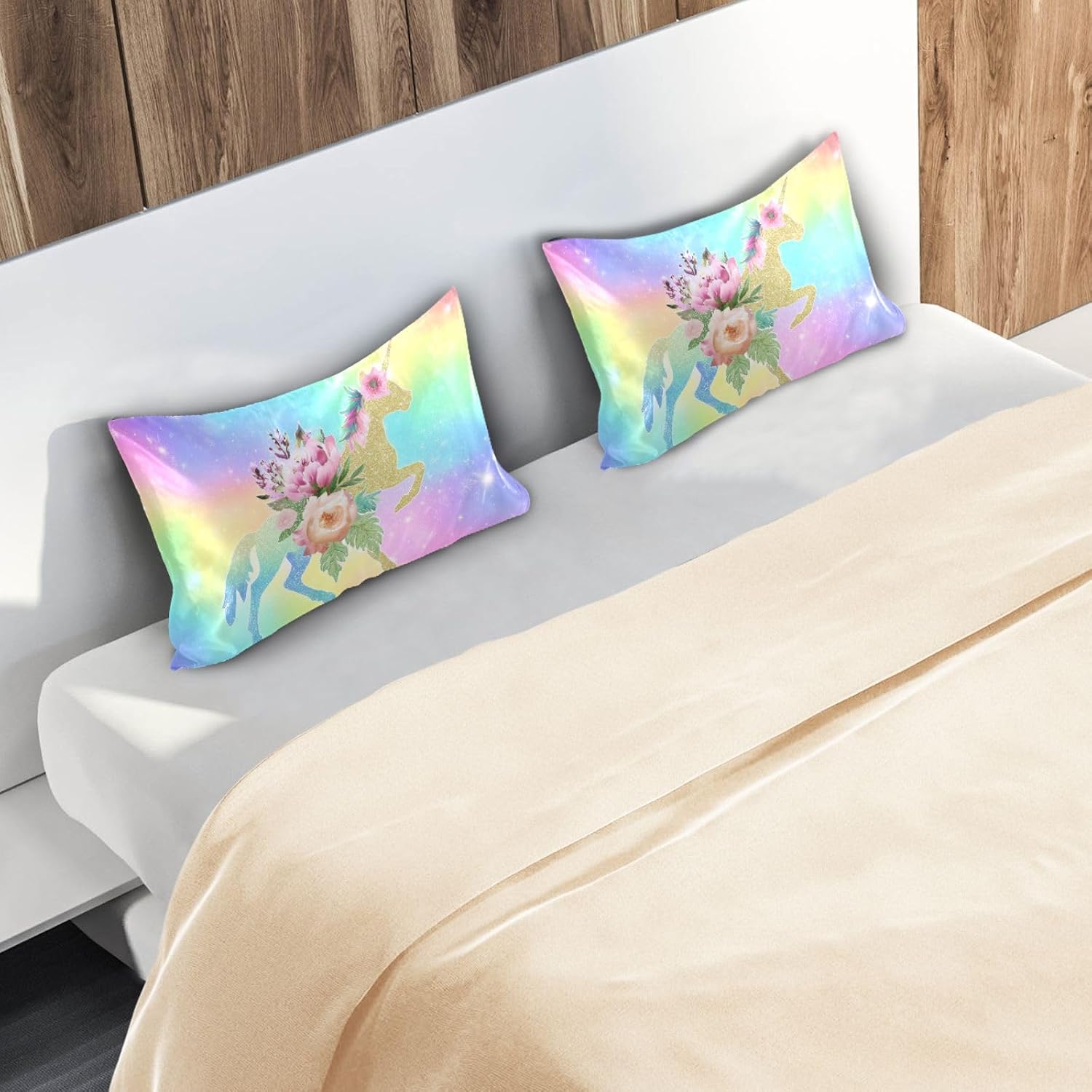 Blueangle Rainbow Unicorn Satin Pillowcase for Hair and Skin Silk Pillowcase, Queen Size(20x30 inches) - Satin Pillow Covers with…