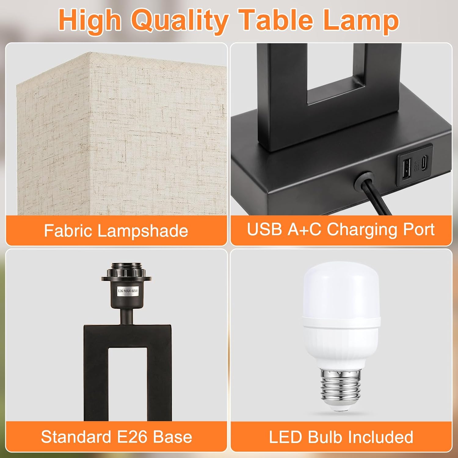 Seealle 22" Tall Living Room Lamps for Night Stands - Touch Bedside Lamp with USB C+A, 3 Way Dimmable Bedroom Lamps for End Tables Set of…