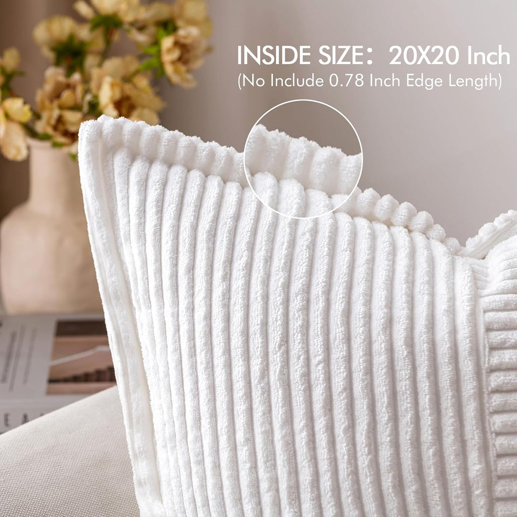 MIULEE Decorative Throw Pillow Covers for Couch Bed Livingroom 20x20 Inch Set of 2 White Boho Accent Throw Pllows Broadside Striped…