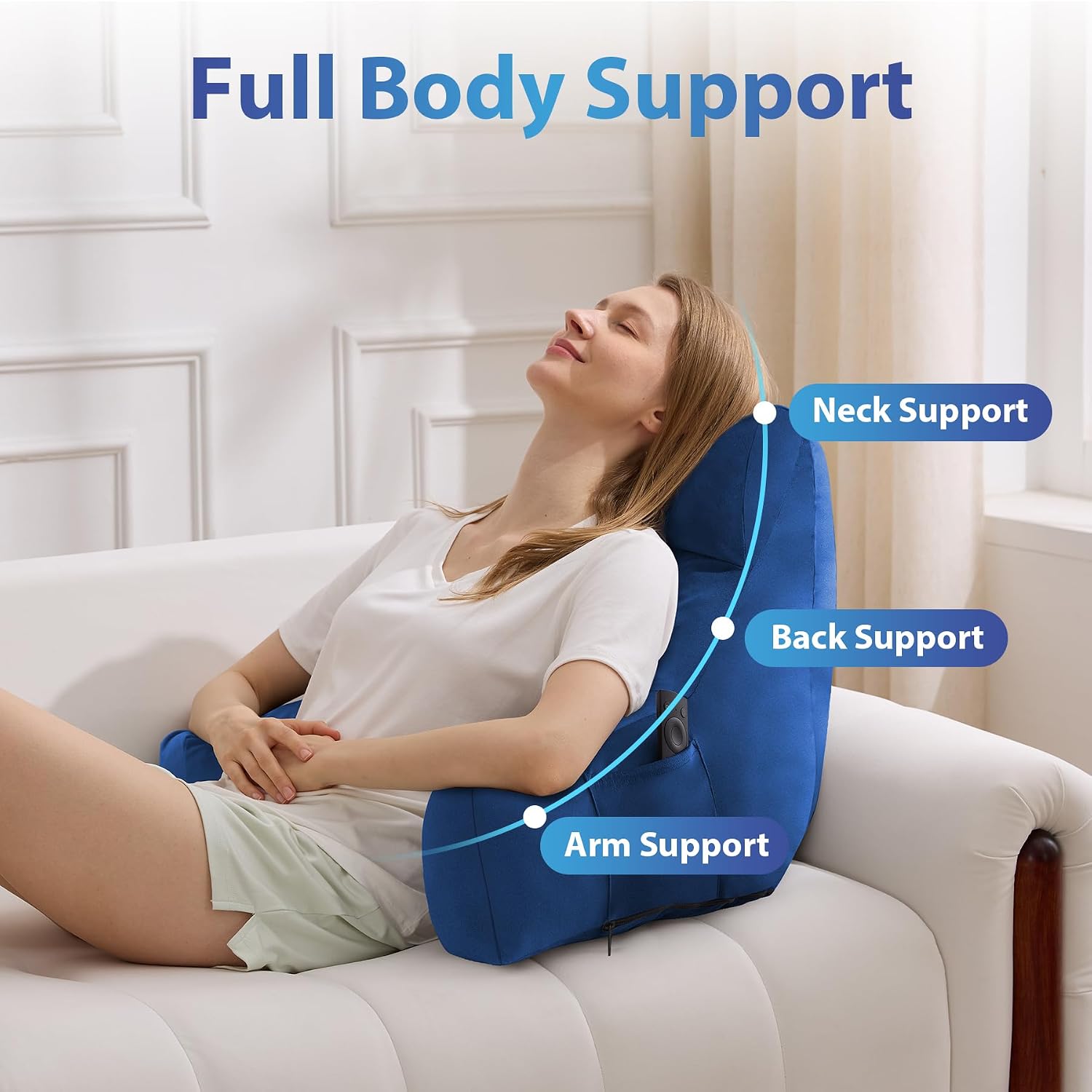 Ipynbap Reading Pillow with Arms for Adults, Back Pillow for Bed Sitting Up, Shredded Memory Foam Backrest Pillow with Pockets & Removable…
