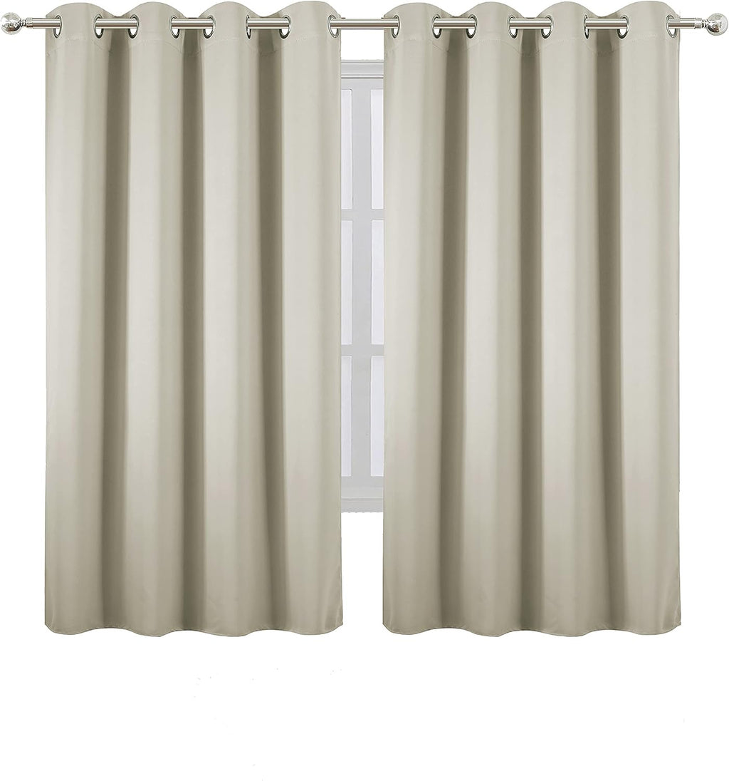 Lemomo Light Beige Thermal Blackout Curtains/52 x 63 Inch/Set of 2 Panels Room Darkening Curtains 63 Inch silver