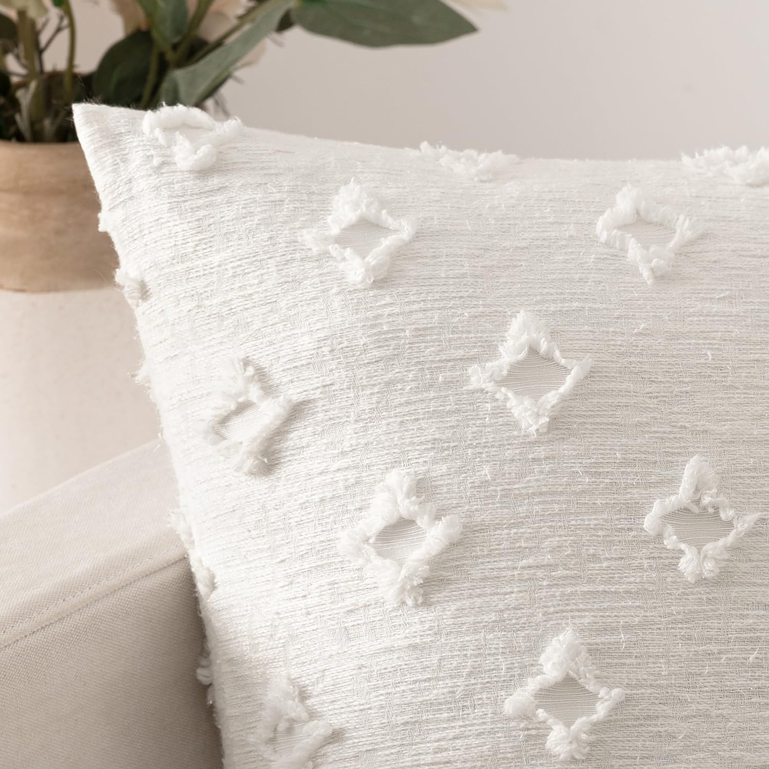 MIULEE Set of 2 Decorative Throw Pillow Covers Rhombic Jacquard Pillowcase Eruo Sham Large Spring Soft Square Cushion Case for Cute Couch…