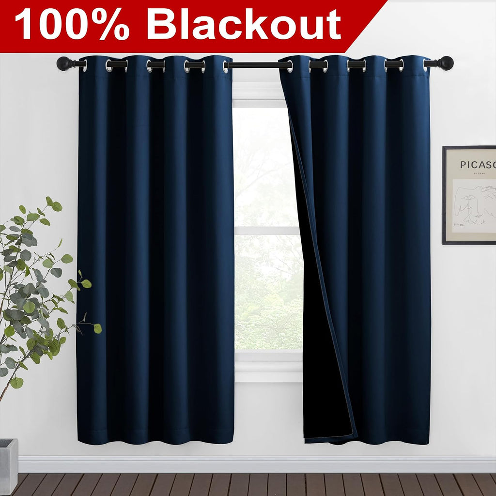 Nicetown Moroccan Blue Full Shade Curtain Panels, Pair of Thermal Insulated & Energy Efficiency Blackout Drapes for Living Room Windows, Li…