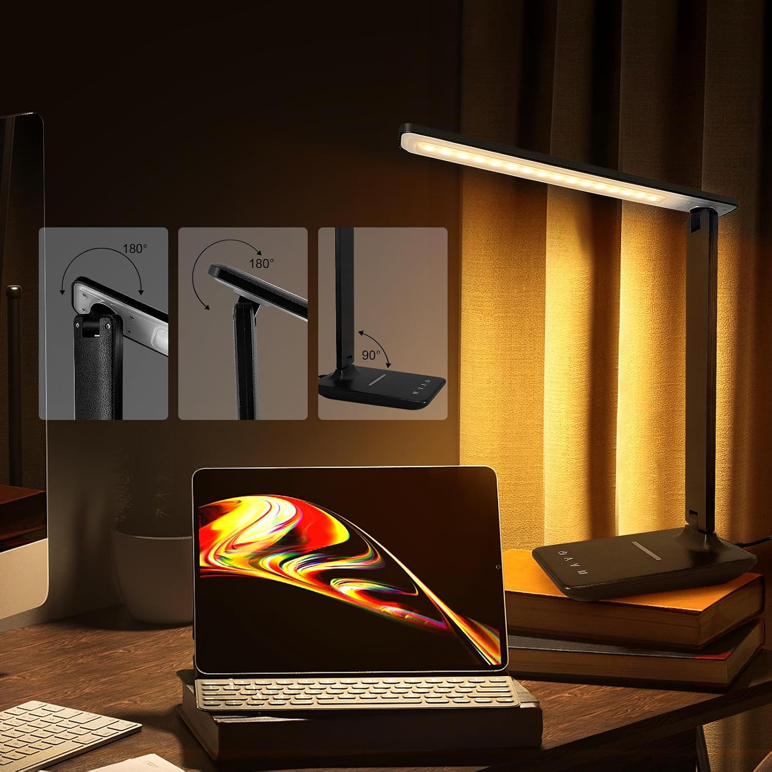 LED Desk Lamp Dimmable Table Lamp with USB Charging Port, 5 Lighting Modes, Sensitive Control, Foldable Portable Desk Light for Home…
