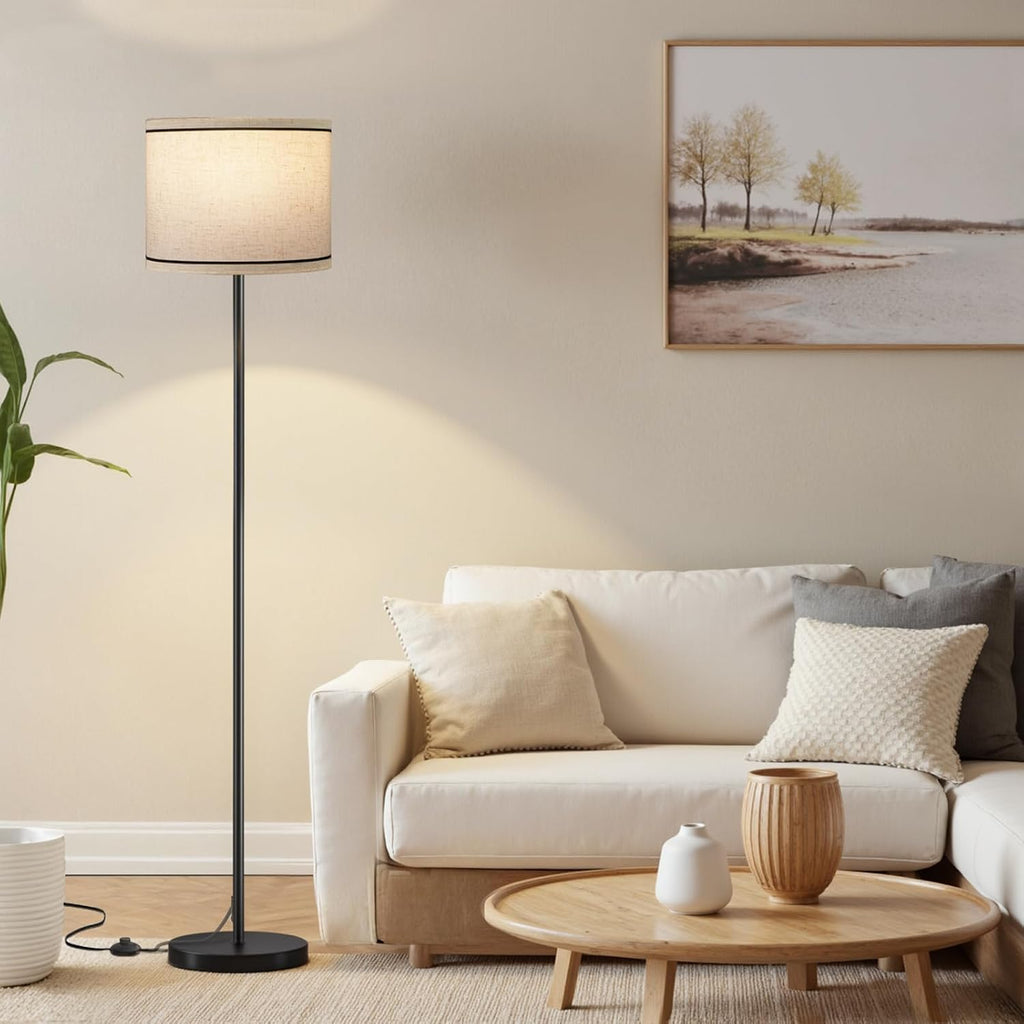 Ambimall 60'' Modern Floor Lamp with Shade, Tall Lamps for Living Room, Bedroom, Office, Dining Room, Beige Lampshade with Black Stripes(Wi…