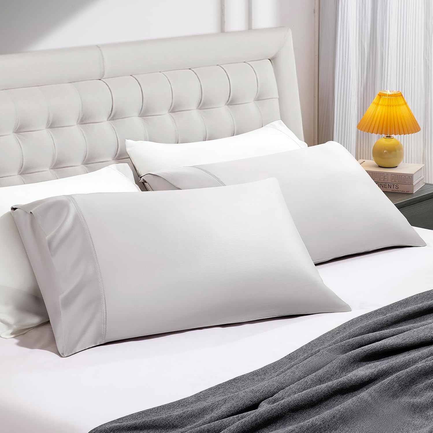 Stnomyhome Eucalyptus Tencel Cooling Pillowcase 2 Pack King Silver | Moisture Wicking for Night Sweats | 3X Faster Drying | Oeko-TEX Certif…