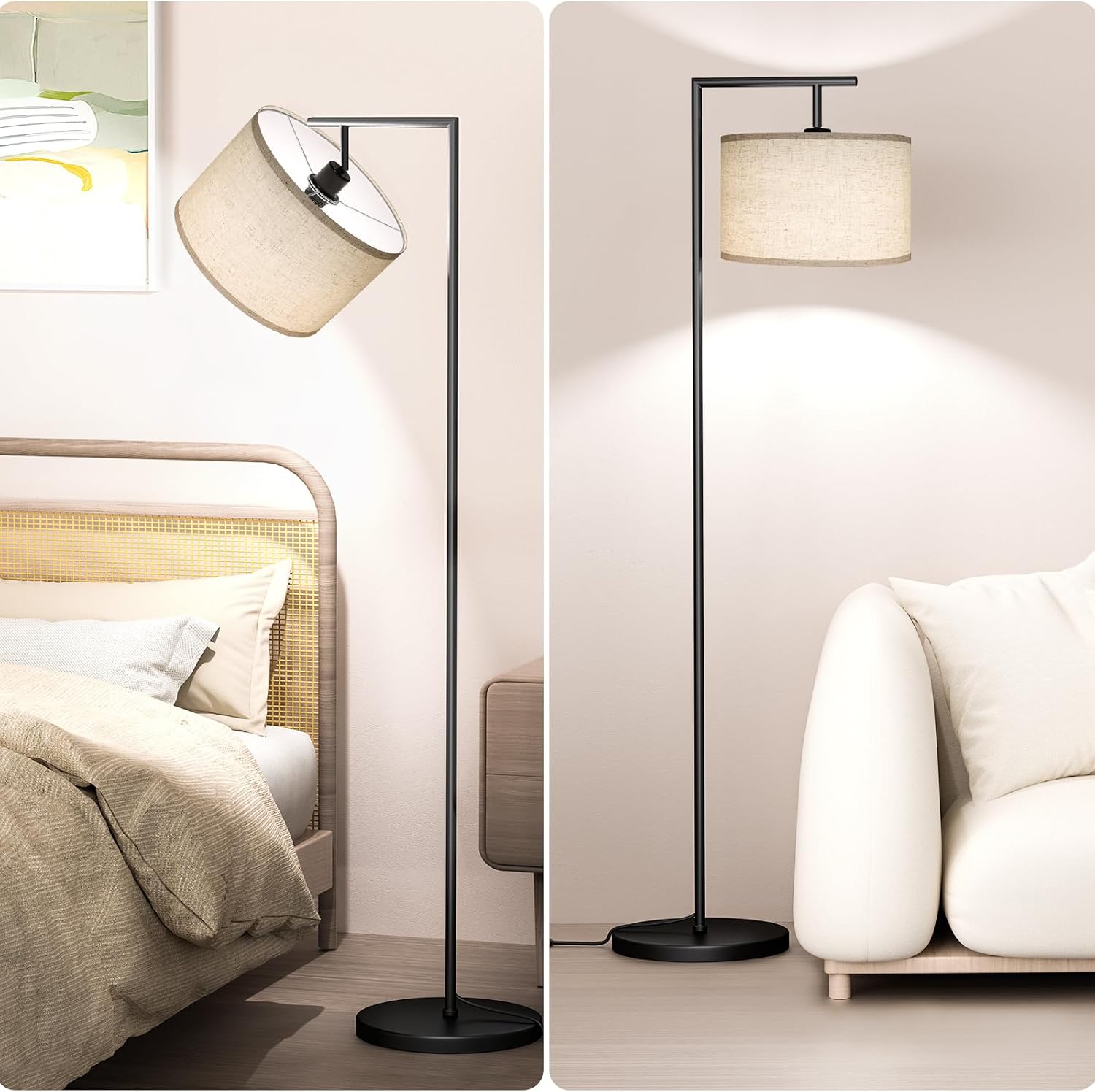 Floor Lamp for Living Room with 3 Color Temperatures Standing Lamp with Adjustable Beige Linen Lampshade Tall Lamps for Bedroom Office…