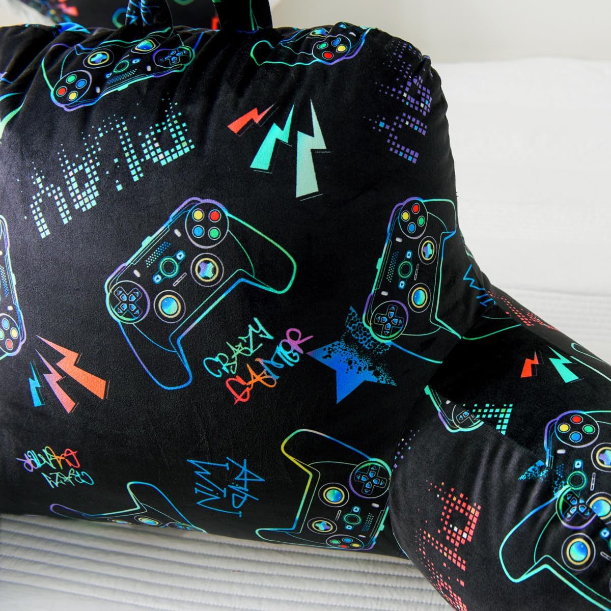 Ntbed Video Game Controller Printed Reading Pillow Bed Wedge Backrest with Arms, Couch TV Relax Bed Rest Pillow Back Support Cushion for Ki…