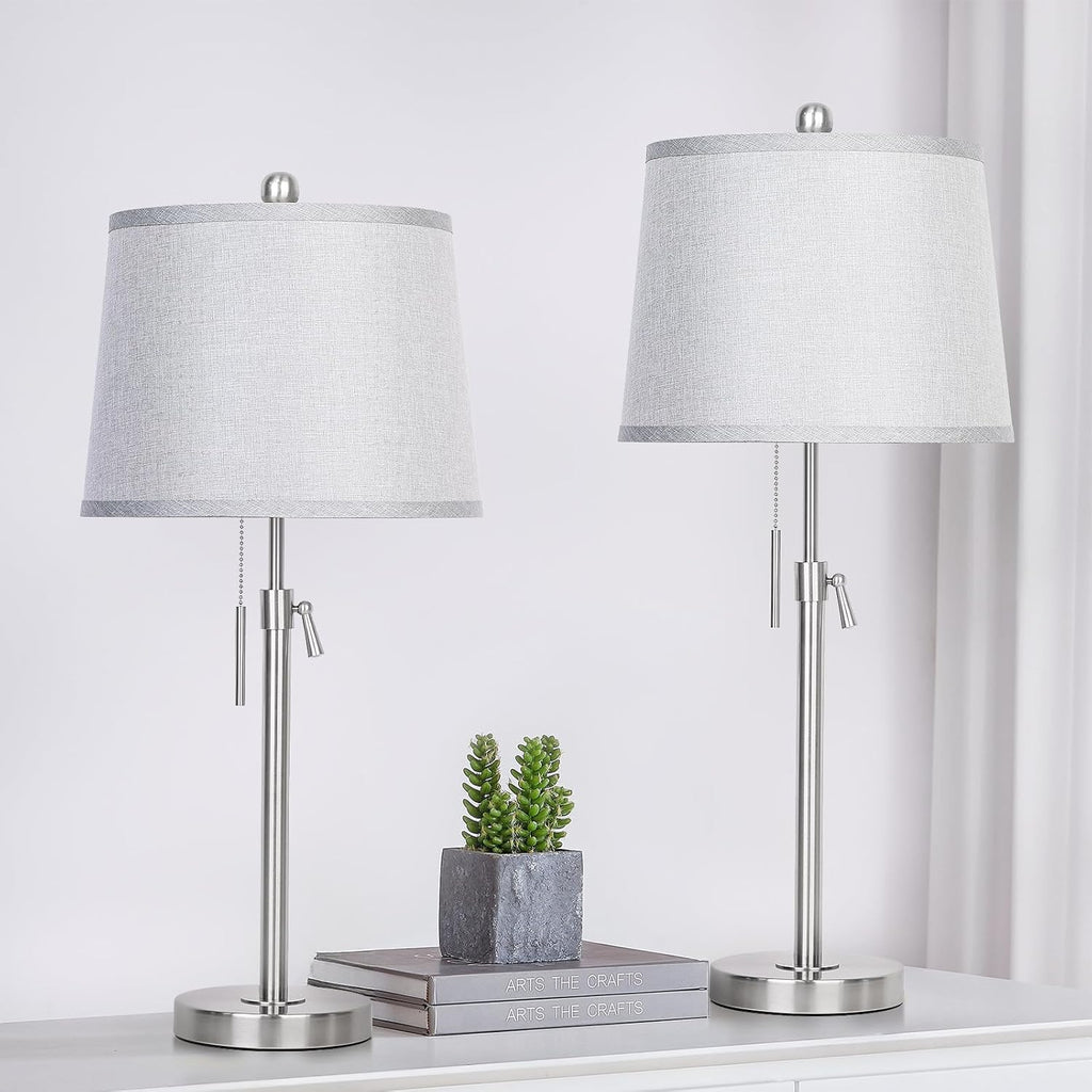 JUNNAI Table Lamps Set of 2, Bedside Lamp Silver Tall Table Lamps for Living Room End Tables, 22" to 30" Adjustable Height Lamp for…