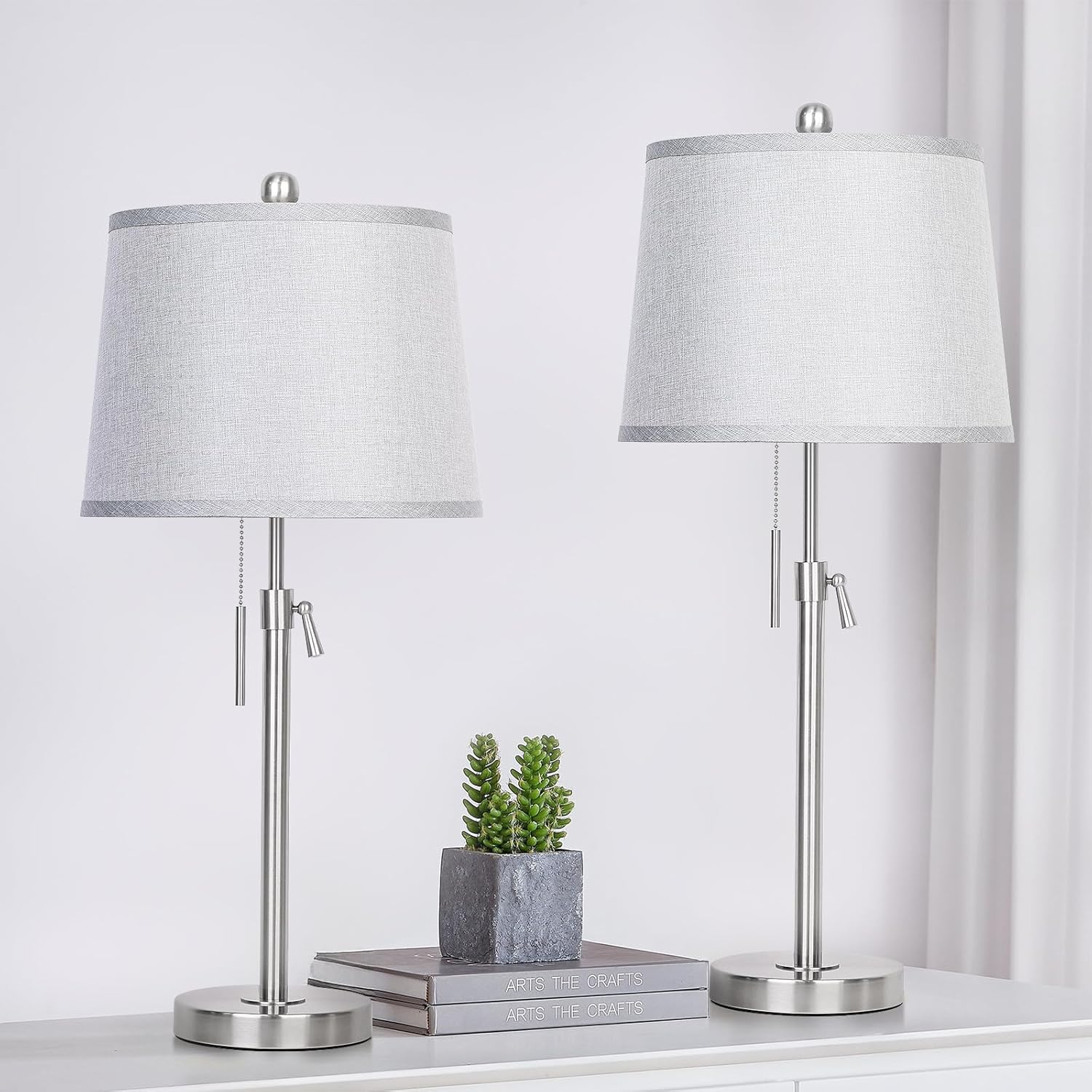 JUNNAI Table Lamps Set of 2, Bedside Lamp Silver Tall Table Lamps for Living Room End Tables, 22" to 30" Adjustable Height Lamp for…