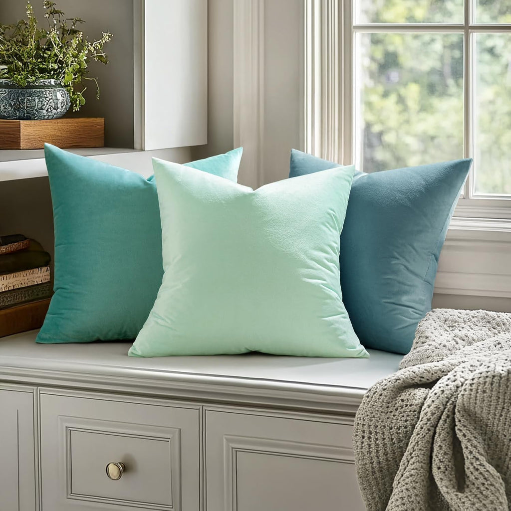 Miulee Velvet Throw Pillow Covers 16x16 Inch, Pack of 2 - Aqua Green, Soft Solid Decorative Pillow Covers Cushion Cases Modern Luxury Home…
