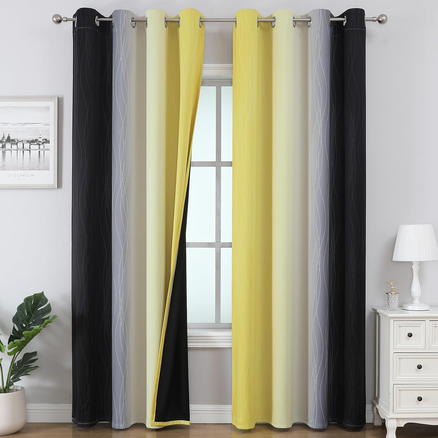 Estelartextiler Estelar Textiler Black and Yellow Ombre Blackout Curtains for Bedroom, Thermal Insulated Blackout Drapes, Full Light Blocki…