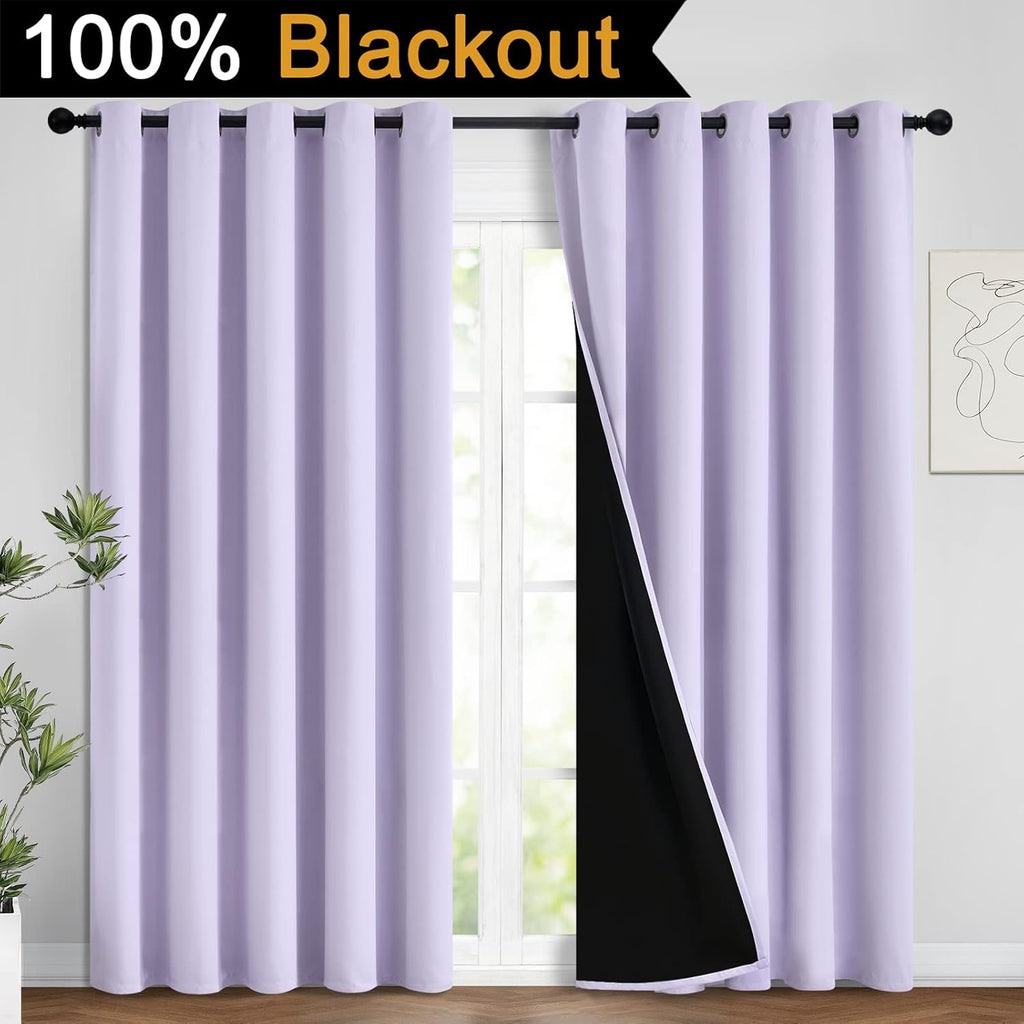 Yakamok 100% Blackout Lined Panels, Room Darkening Thermal Insulated Blackout Curtains for Bedroom, Heat Blocking Drapes for Living Room(62…
