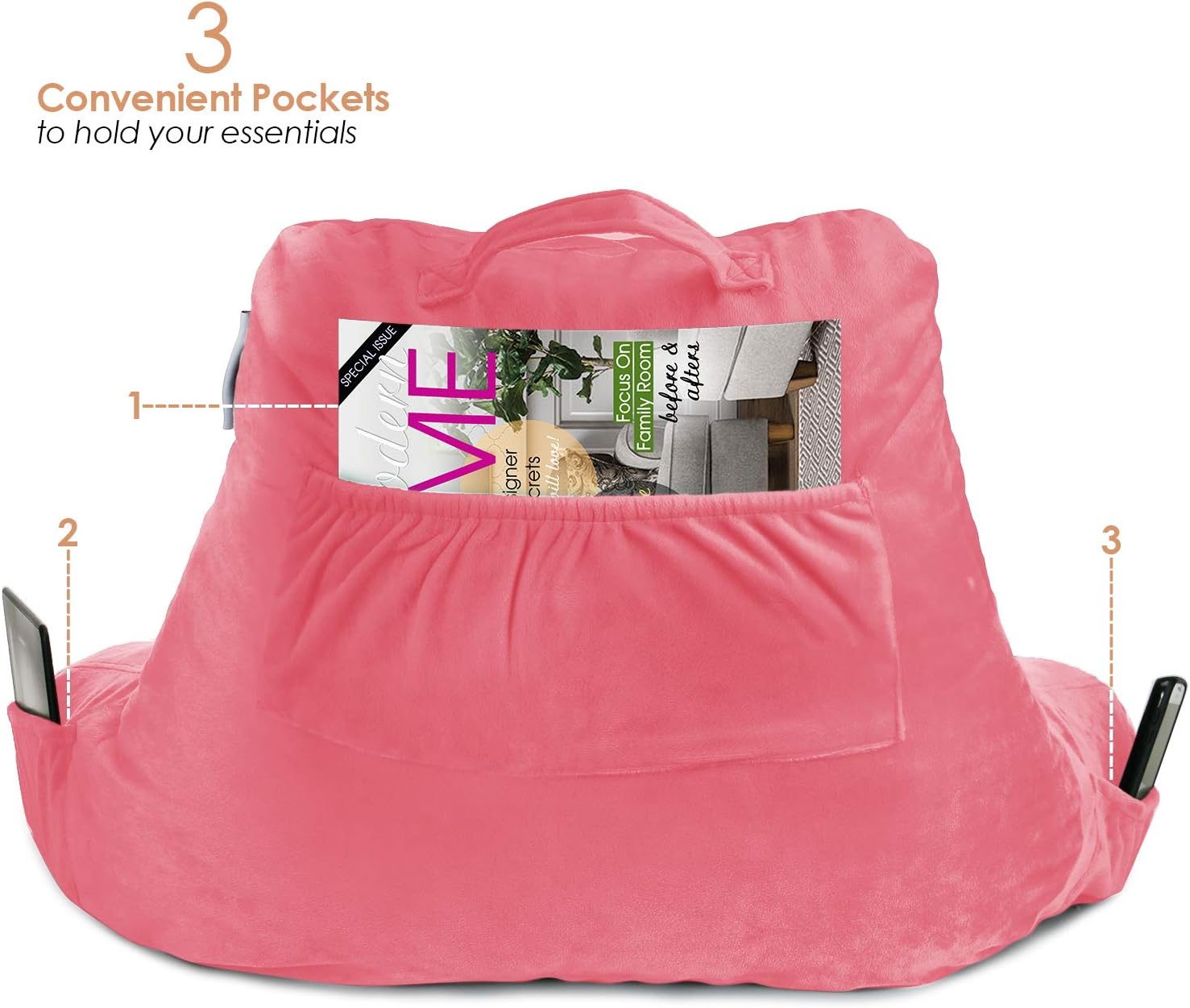 Nestl Reading Pillow with Shredded Memory Foam, Designed for Sitting Up in Bed and Couch, Back and Arms Adjustable Support for Adult &…