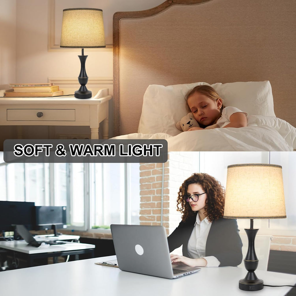 LALISU Touch Lamps for Bedrooms Set of 2, Farmhouse Table Lamp with USB C Charging Port, 3 Way Dimmable Nightstand Lamps with Linen…