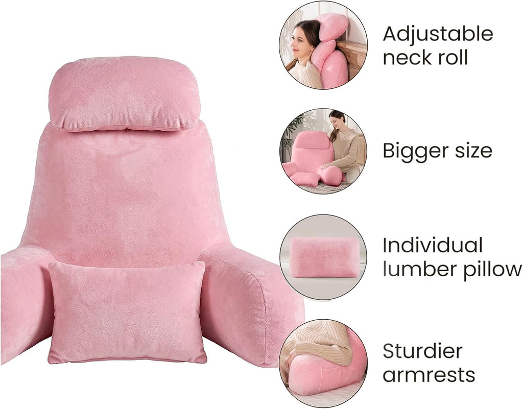 NOONTIDE Reading Pillow for Sitting up in Bed and Couch,32" X-Large Back Pillow for Adult & Teens with Soft Adjustable Neck Roll Backrest…