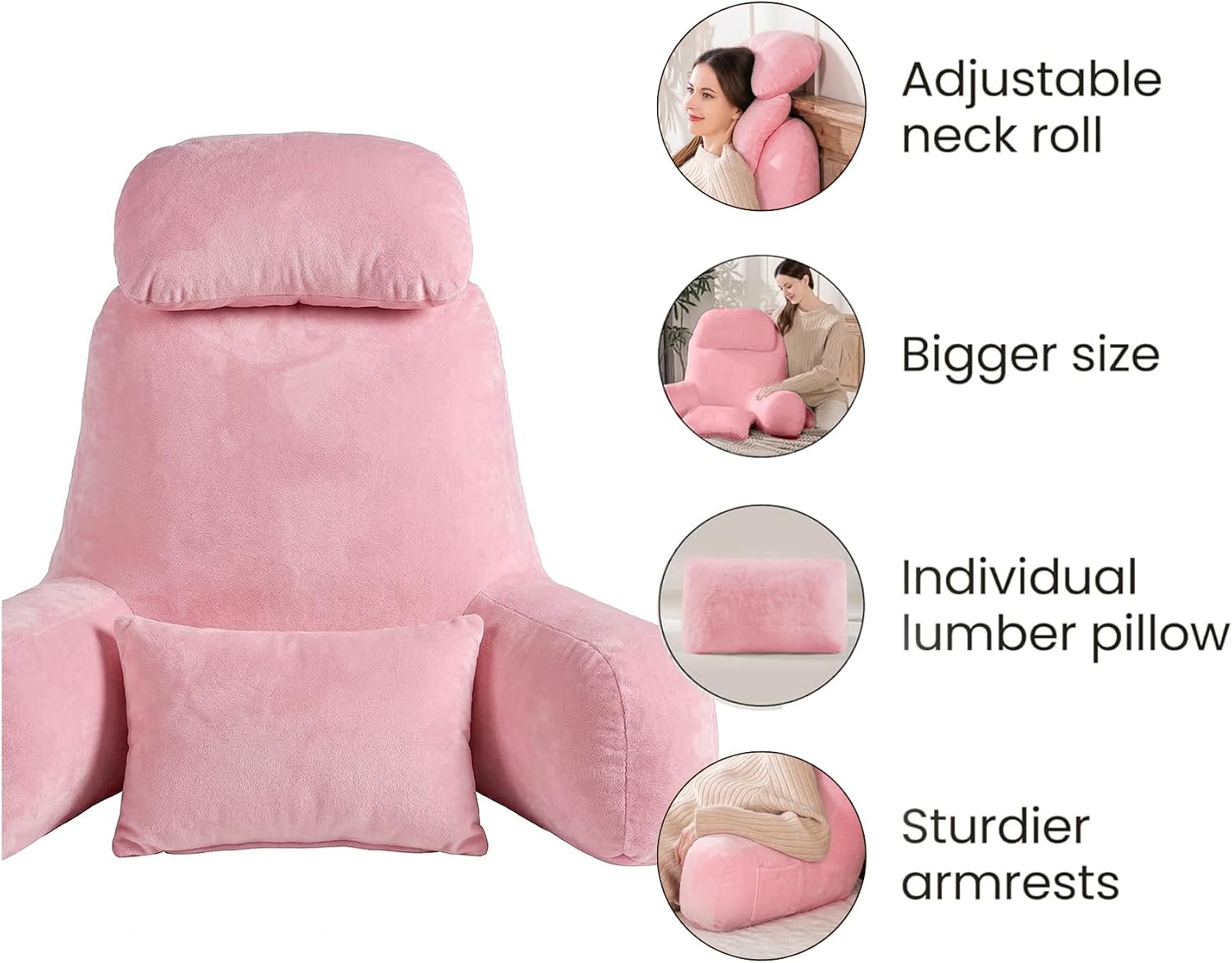 NOONTIDE Reading Pillow for Sitting up in Bed and Couch,32" X-Large Back Pillow for Adult & Teens with Soft Adjustable Neck Roll Backrest…
