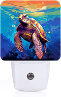 Watercolor Wild Turtle Night Light, Plug-in Nightlights Auto Sensor Night Lamp Dusk to Dawn Lamp Home Decor for Nursery Children Girls Boys