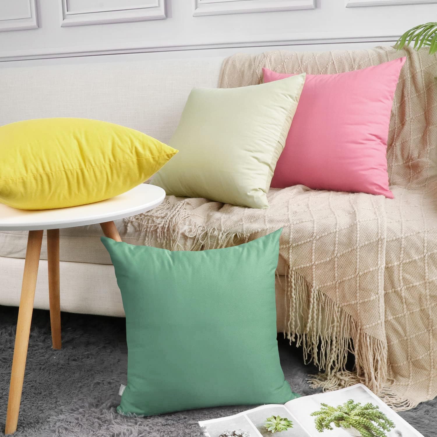 Thmyo 4-Pack 100% Cotton Comfortable Solid Decorative Throw Pillow Case, Square Cushion Cover Pillowcase Sublimation Blank Pillow Covers DI…